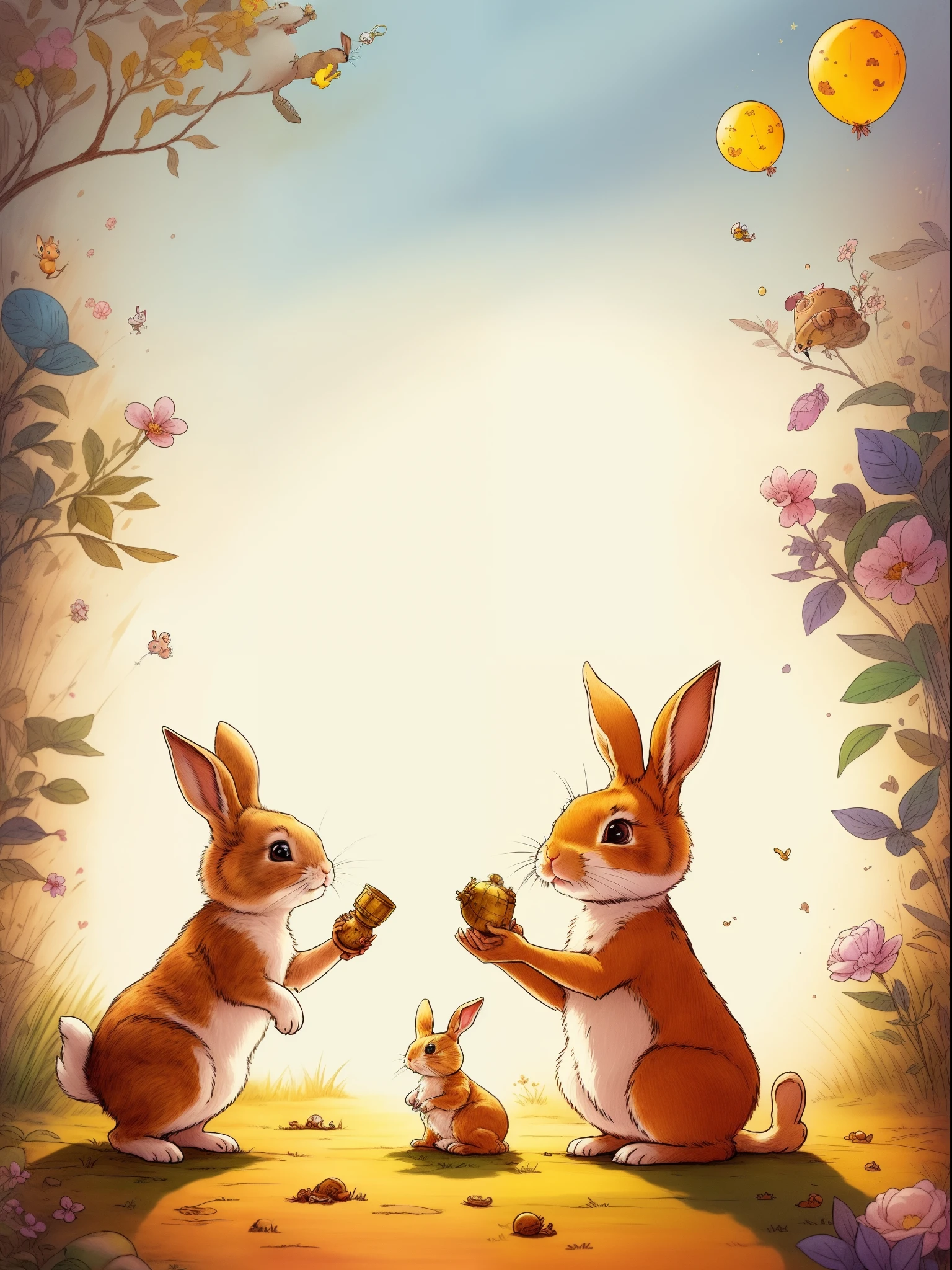 The little rabbit found the treasure，But it found the treasure is friendship and courage。Continuous shooting，Cinematic immersion，Sense of story，Children's picture book,children&#39;s story,High saturation color,colorful illustrations