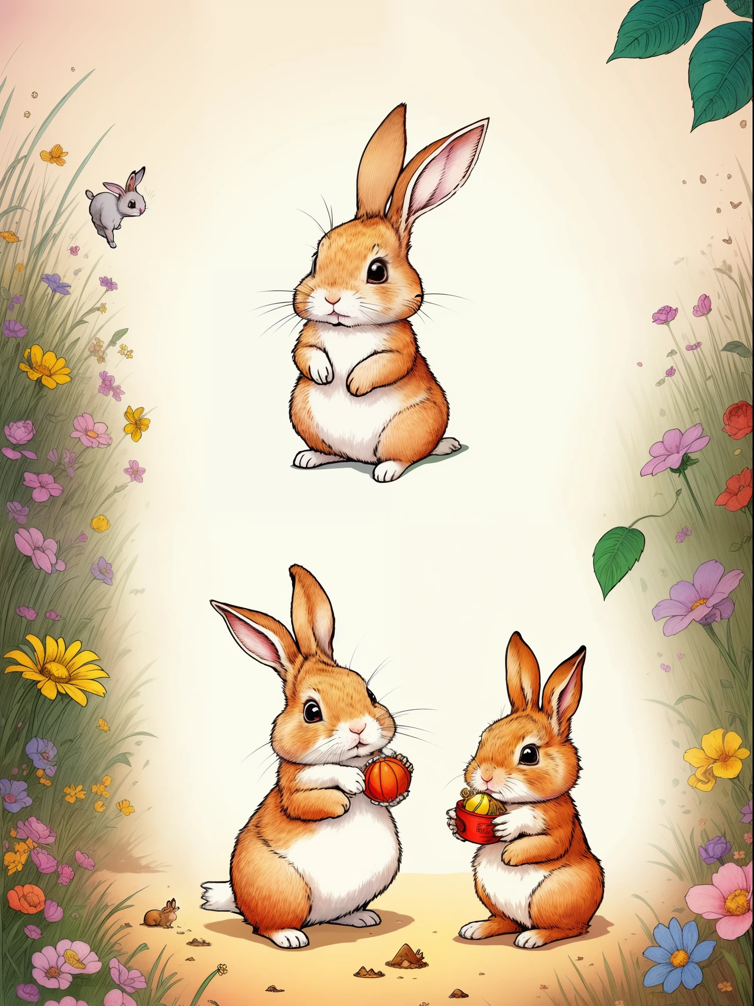 The little rabbit understands the real treasure，Continuous shooting，Cinematic immersion，Sense of story，Children's picture book,children&#39;s story,High saturation color,colorful illustrations