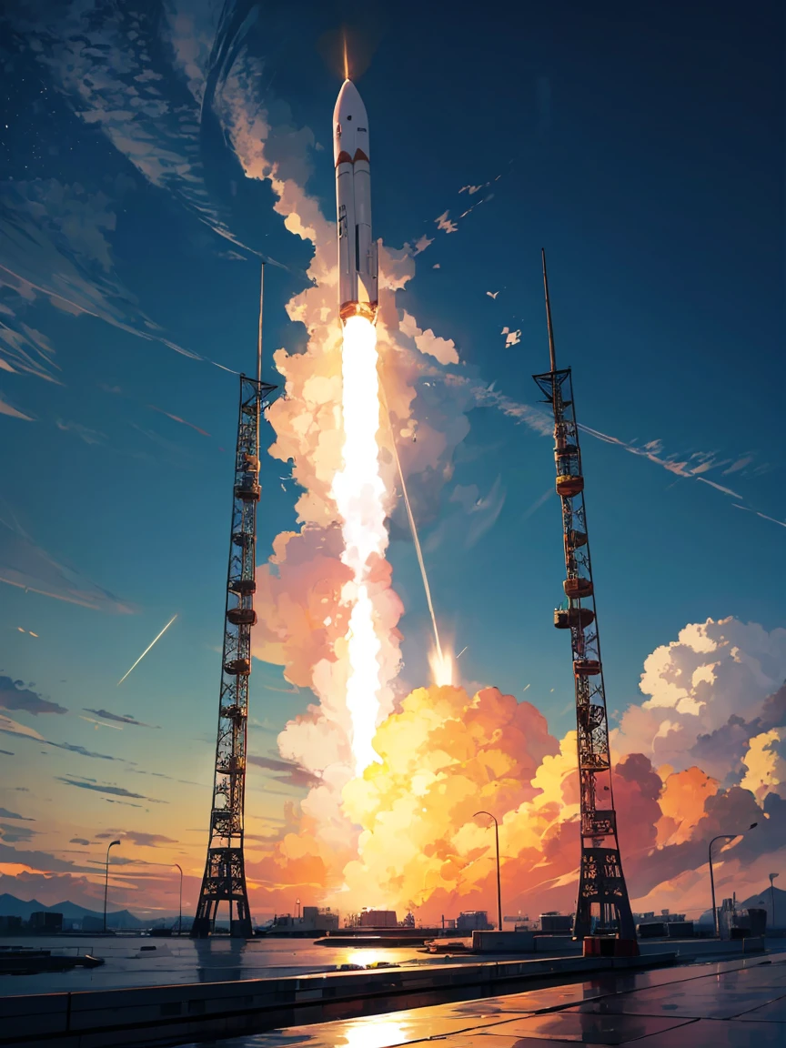 A rocket on the surface of Moon and Earth is visible from there