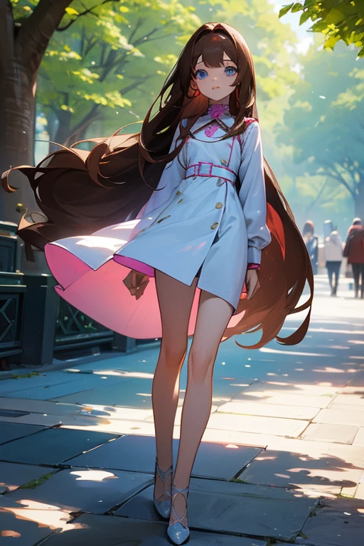 photo of alienica nile, 17y, long brown hair, blue eyes, pinkish white skin, beautiful girl perfact, european, full body portrait, central park.