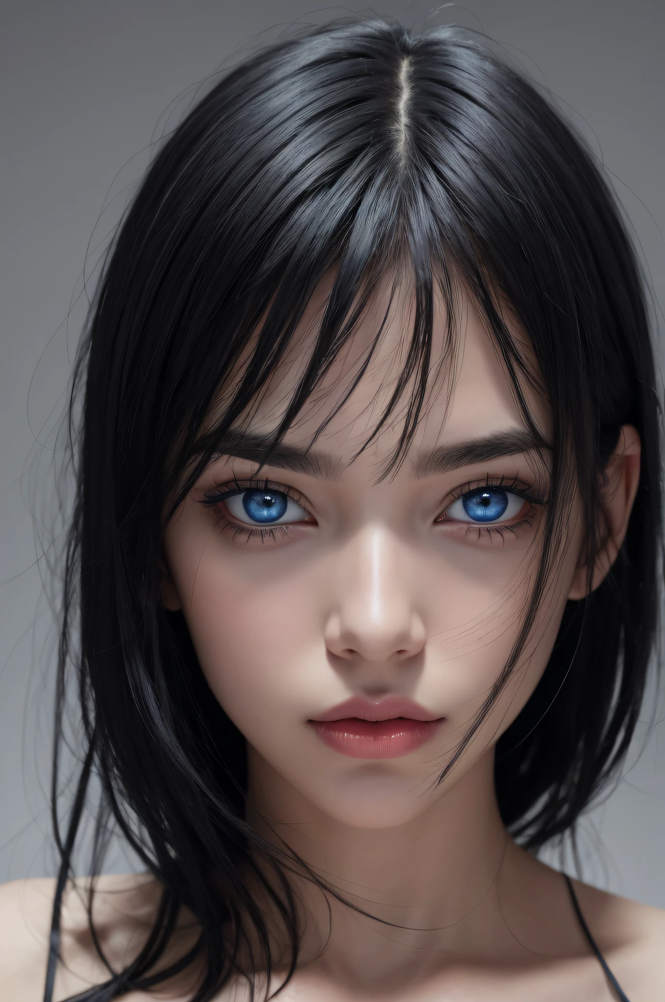realistic black hair blue eye beautiful girl