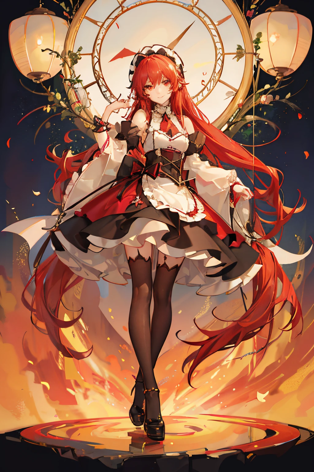 masterpiece, best quality, highres, best quality, highres, rias gremory, 1girl, long hair, micro red binki, red hair, ahoge, blue eyes, large breasts, very long hair, breasts, huge ahoge, beach , strong pose, bikni, beach , modern fashion, yellow bra, smile