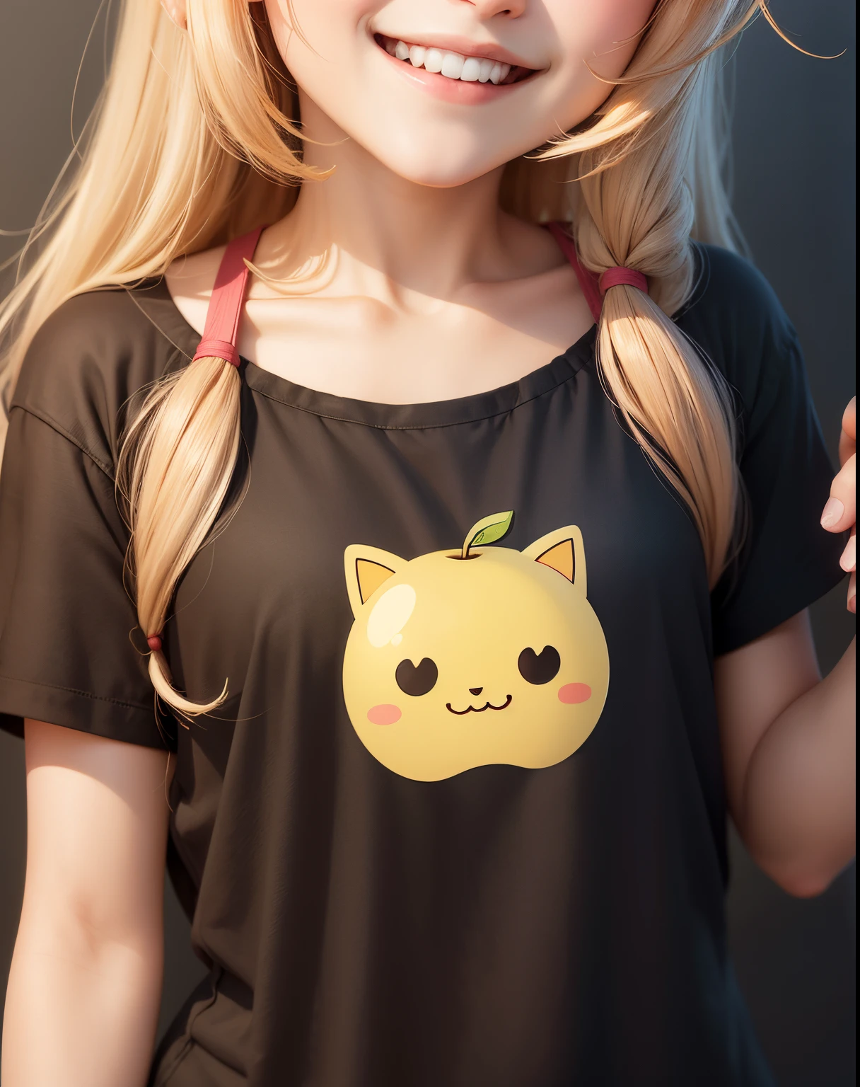 Smiling kawaii-style apple, orchard adventure, 
apple-picking joy T-shirt design graphic, vector, 
contour, flat black background