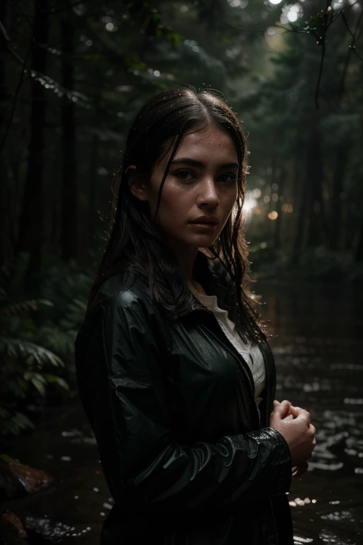 sadgirl, forest, rain, wet clothes, midnight, photography, best quality, realistic, realistic, intricate details, (fine details), (intricate details), cinematic light, best quality backlight, clear lines, 8k, super high resolution, pureerosface_v1,