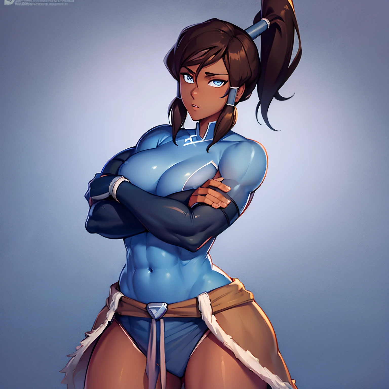 korra, dark skin, dark-skinned female, ponytail, muscular female, nsfw, high quality, detailed, high resolution,