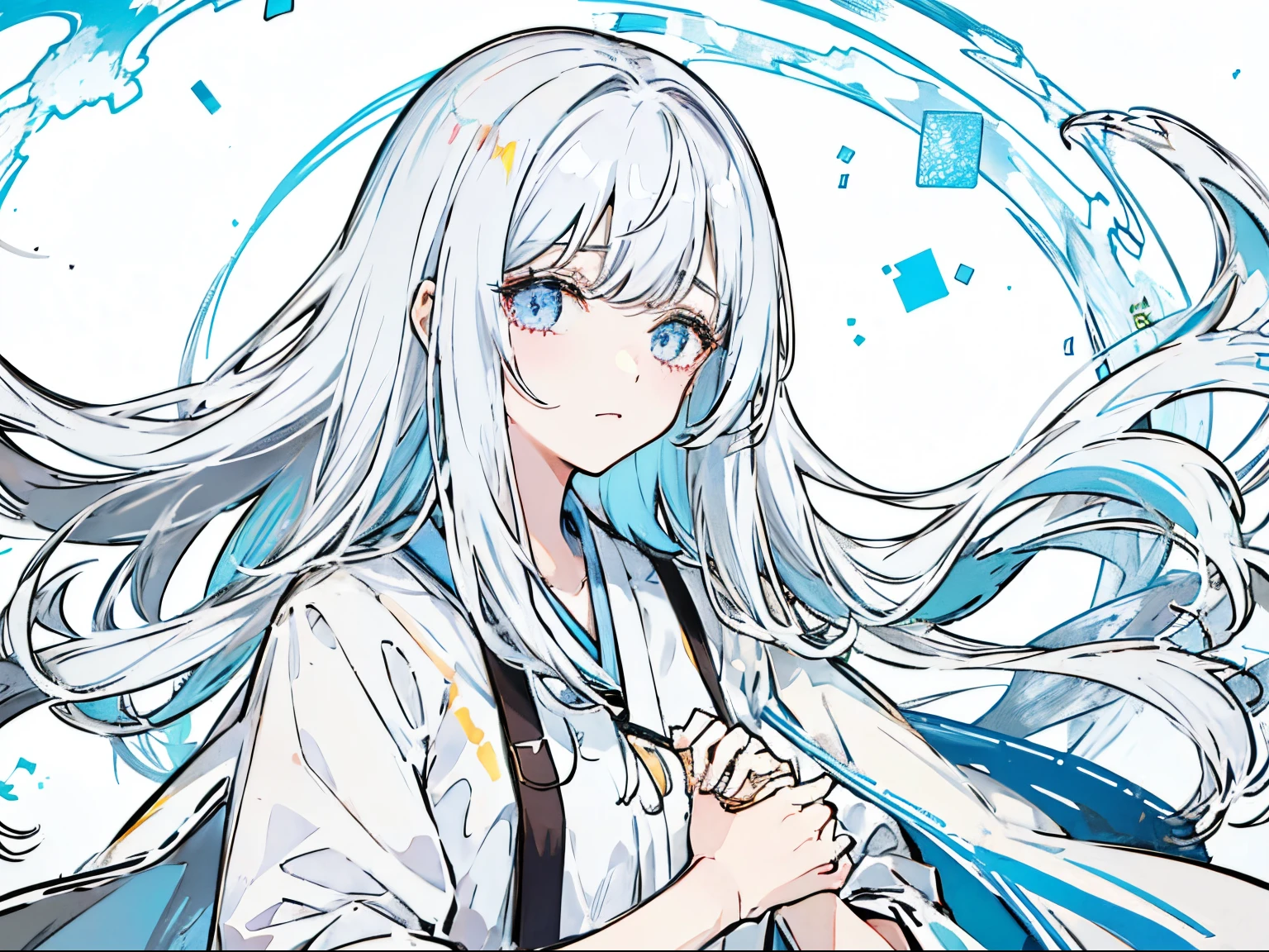 whaite hair、girl、weeping、gauze