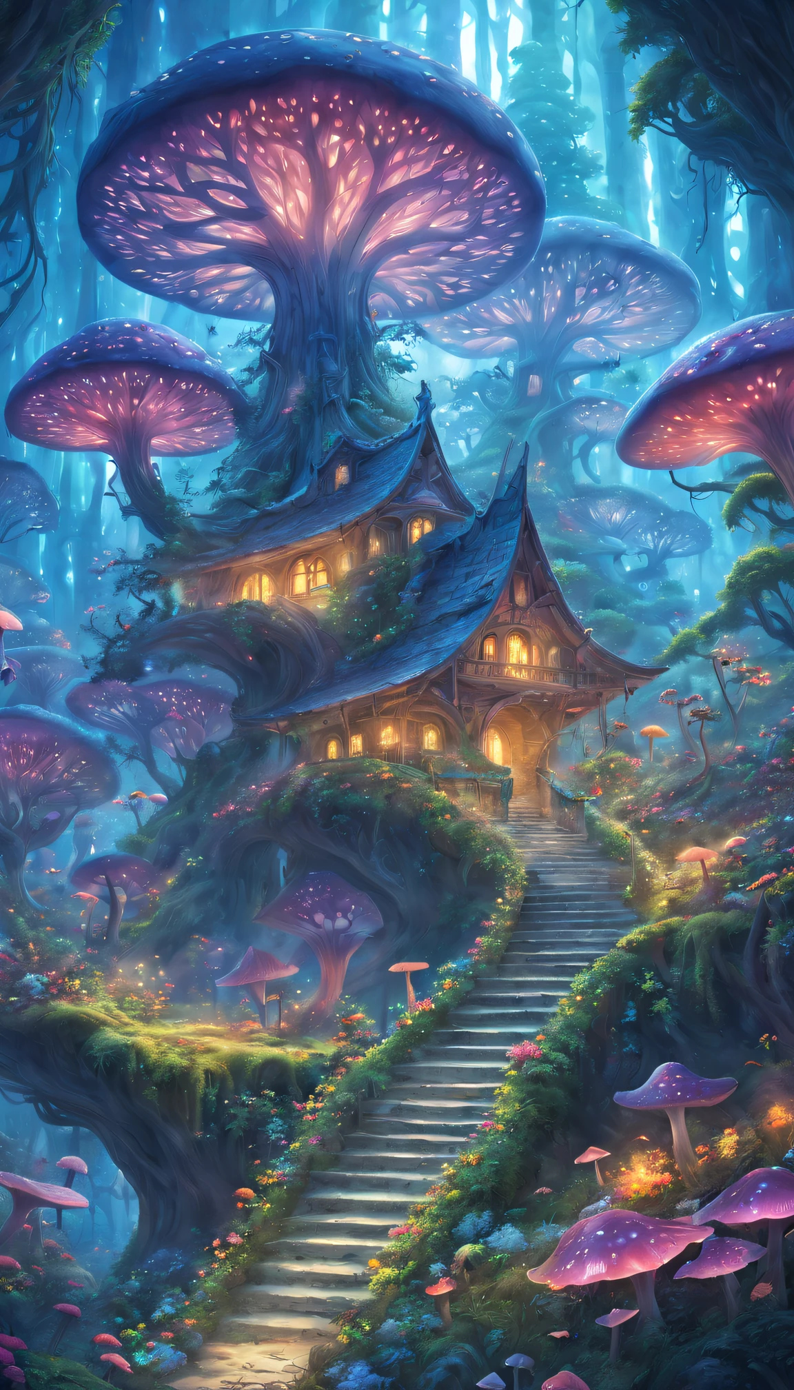 （When arriving on the planet Pandora，Surrounded by a lot of people "Tree of hope" seeds like glowing mushrooms；Towering trees，Can be used as a house to live in、Dense rainforest，Extremely colorful，with dynamism、Flowers and plants that glow at night...... When this "Garden of Fantasy"