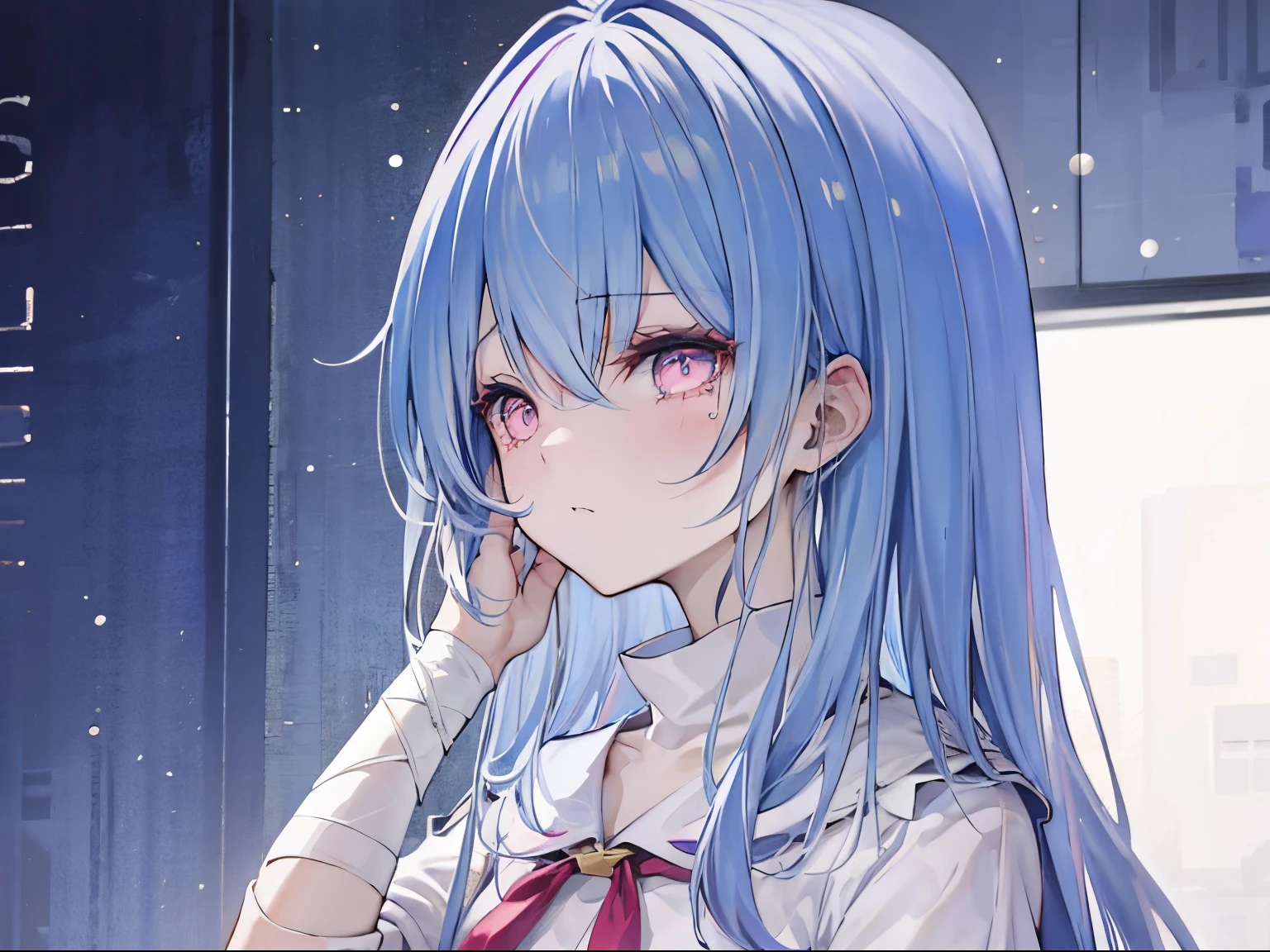 whaite hair、girl、weeping、Wrap gauze bandage