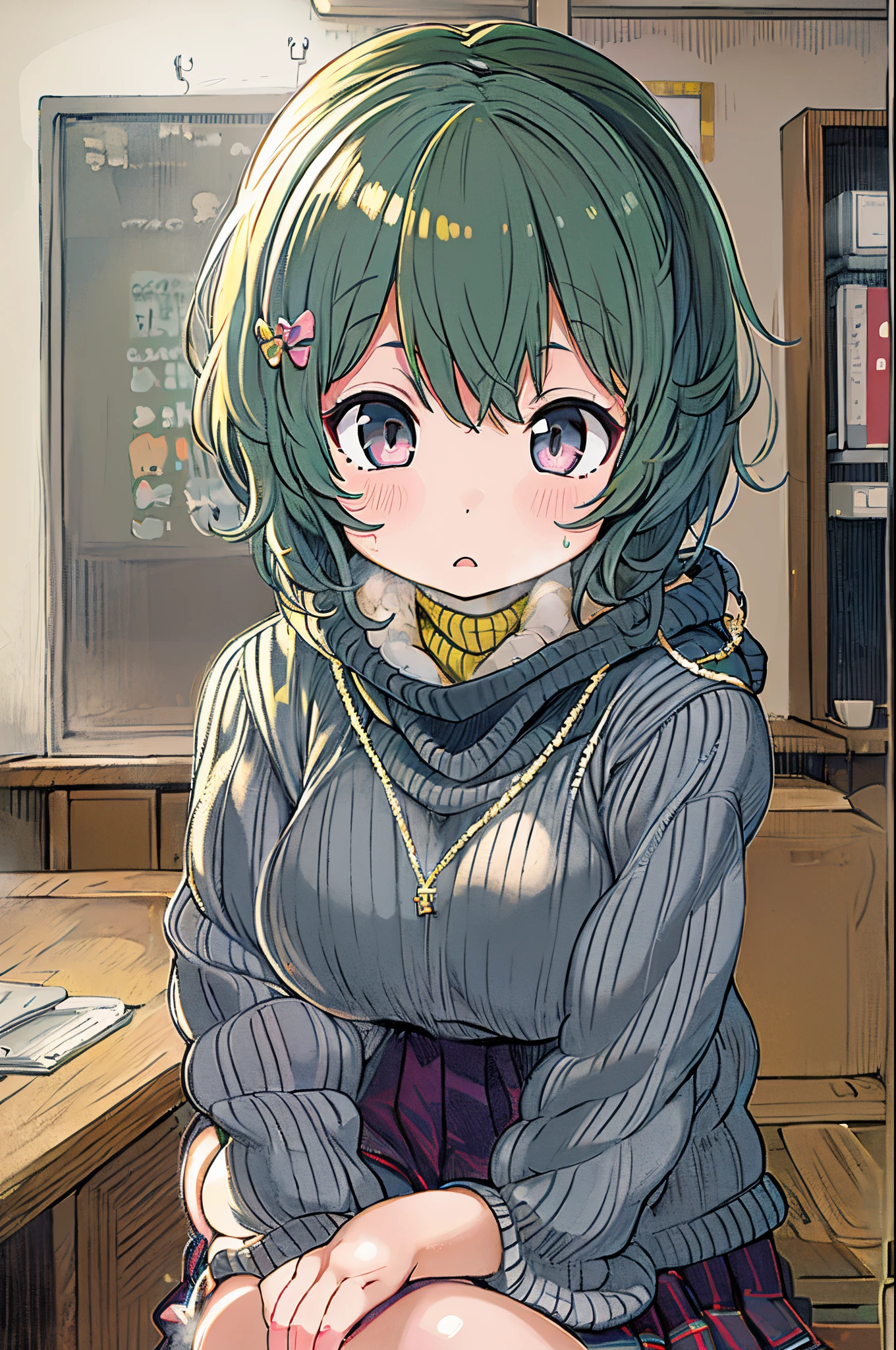 Masterpiece, Best Quality, twenty def, killed,  mini short ?????, dark green sweater 