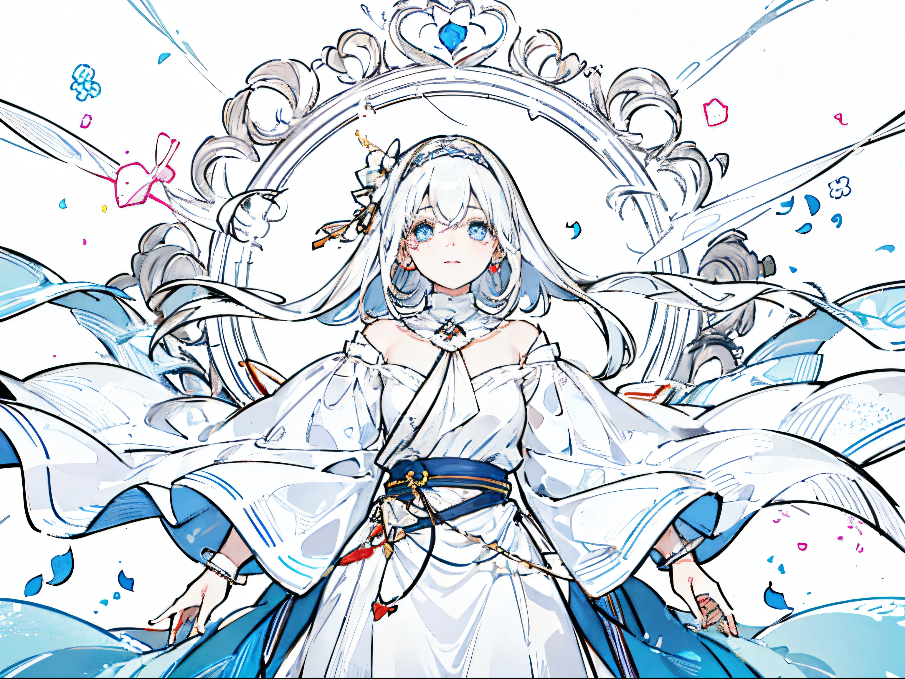 girl、There was light rain、white color hair、Than heart、Bandages wrapped around hands、A bandage around his neck、Have red and blue eyes、Smile and cry、Squinted eyes、parting moment