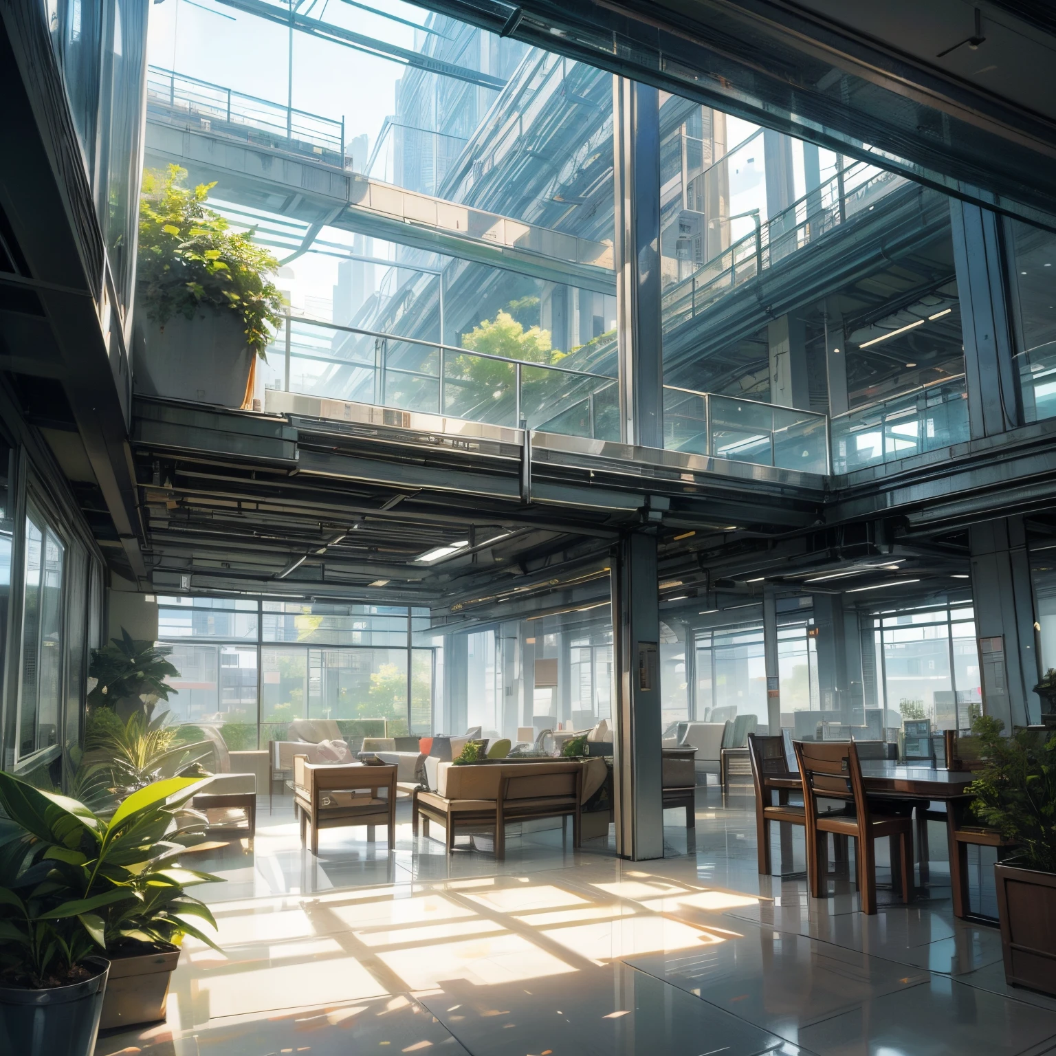 (best quality,4k,8k,highres,masterpiece:1.2),ultra-detailed,(realistic,photorealistic,photo-realistic:1.37),office building,building,modern design,large,wide angle,day time,high details,empty street,clean surroundings,reflections on the glass facade,shiny windows,glass panels reflecting blue sky,tall and sleek structure,impressive architecture,futuristic style,crisp lines and edges,well-maintained exterior,neat landscaping,expansive parking lot,spacious entrance area,elegant lobby,contemporary interior design,streamlined furniture and fixtures,abundant natural light,bright and airy atmosphere,minimalistic color scheme,neutral tones with pops of vibrant accents,sophisticated lighting system,energy-efficient and eco-friendly features,smart technology integration,advanced security systems,presence of greenery and indoor plants,reliable and efficient infrastructure,accessible location.
