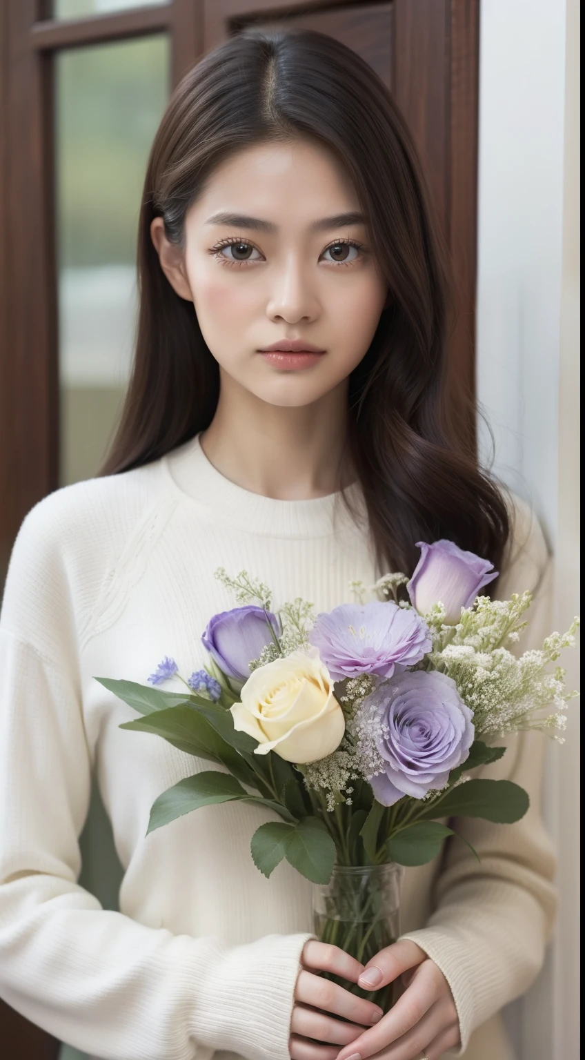 Close-up of a woman holding a vase of flowers, There are flowers, magazine photograph, author：Ayami Kojima, Official artwork, jinyoung shin, with frozen flowers around her, author：Against the sky, Di Li Gerba, Nam Jae-yeon, first wave, Huang Shishi, mackenzie foy, author：Zhang Han, Parking distance - minutes, by Jin Nong