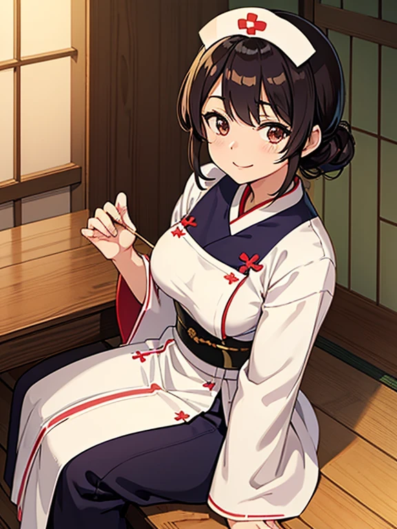 masutepiece, Best Quality, hight resolution,10yaers old,(hashikuji mayoi),Look at me and smile,((Meiji period~Showa era nurse)),(Classic Maid Clothing),mentholatum