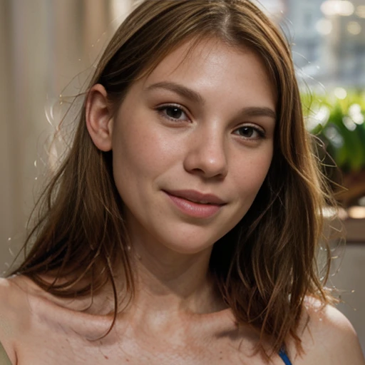 Maggie Rogers covered in paintings of naked women and completely naked smiling