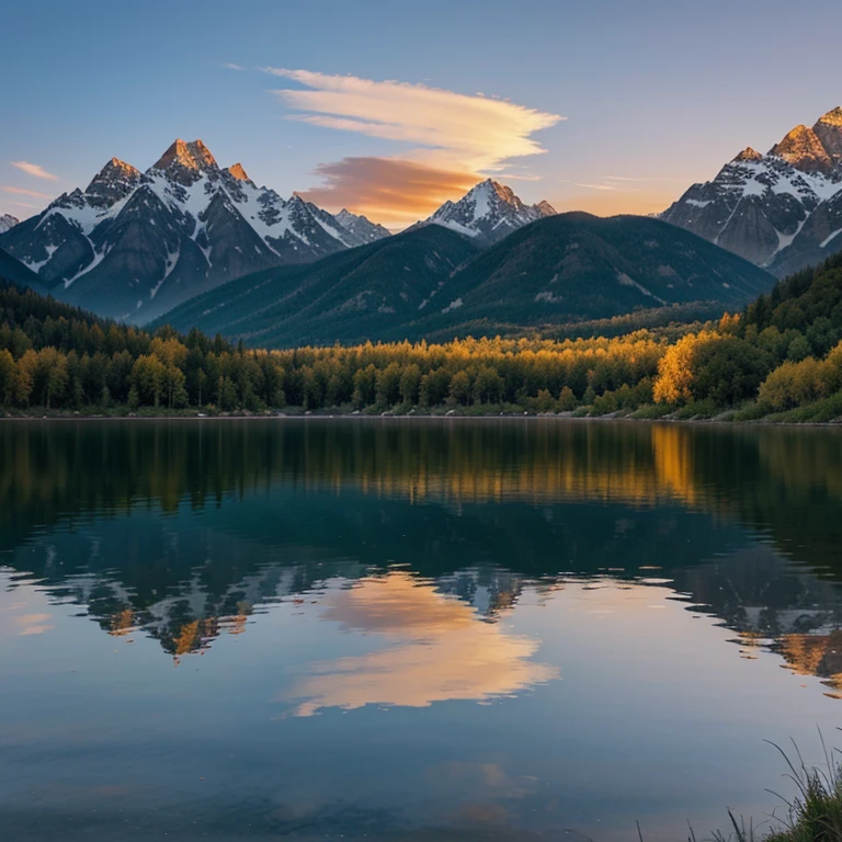 How about a panoramic painting of a serene sunset over a tranquil lake surrounded by mountains? It could create a calming and visually appealing atmosphere on your wall.