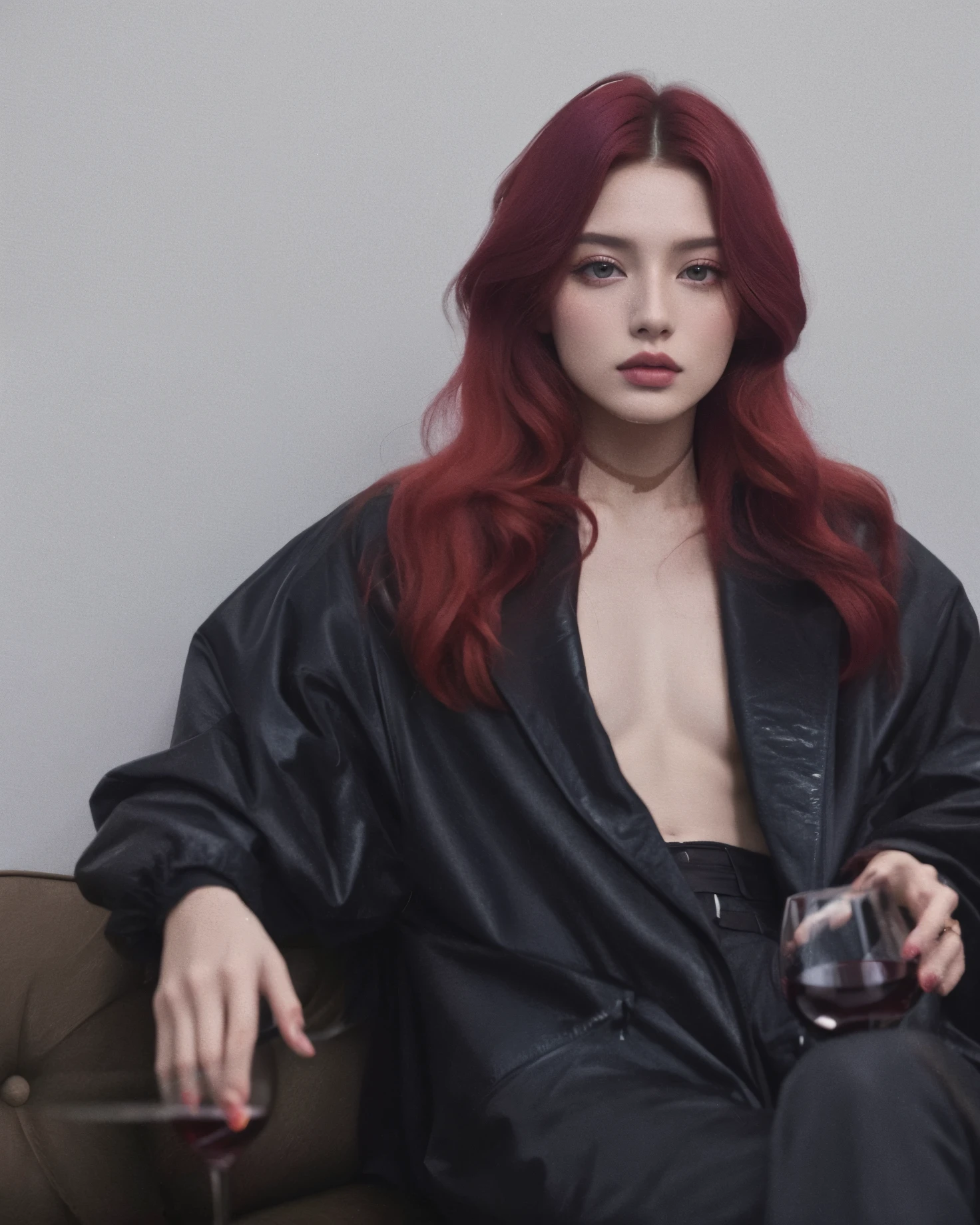 blackpink redhead Jennie sitting on a sofa holding a glass of wine, Anna Nikonova aka Newmilky, Taran Dasha, Yelena Belova, inspirado em Elsa Bleda, Anastasia Ovchinnikova, monia merlo, ela tem cabelos ruivos, Alexandra Waliszewska, Olga Buzova, Sophie Turner, inspirado em Hedi Xandt