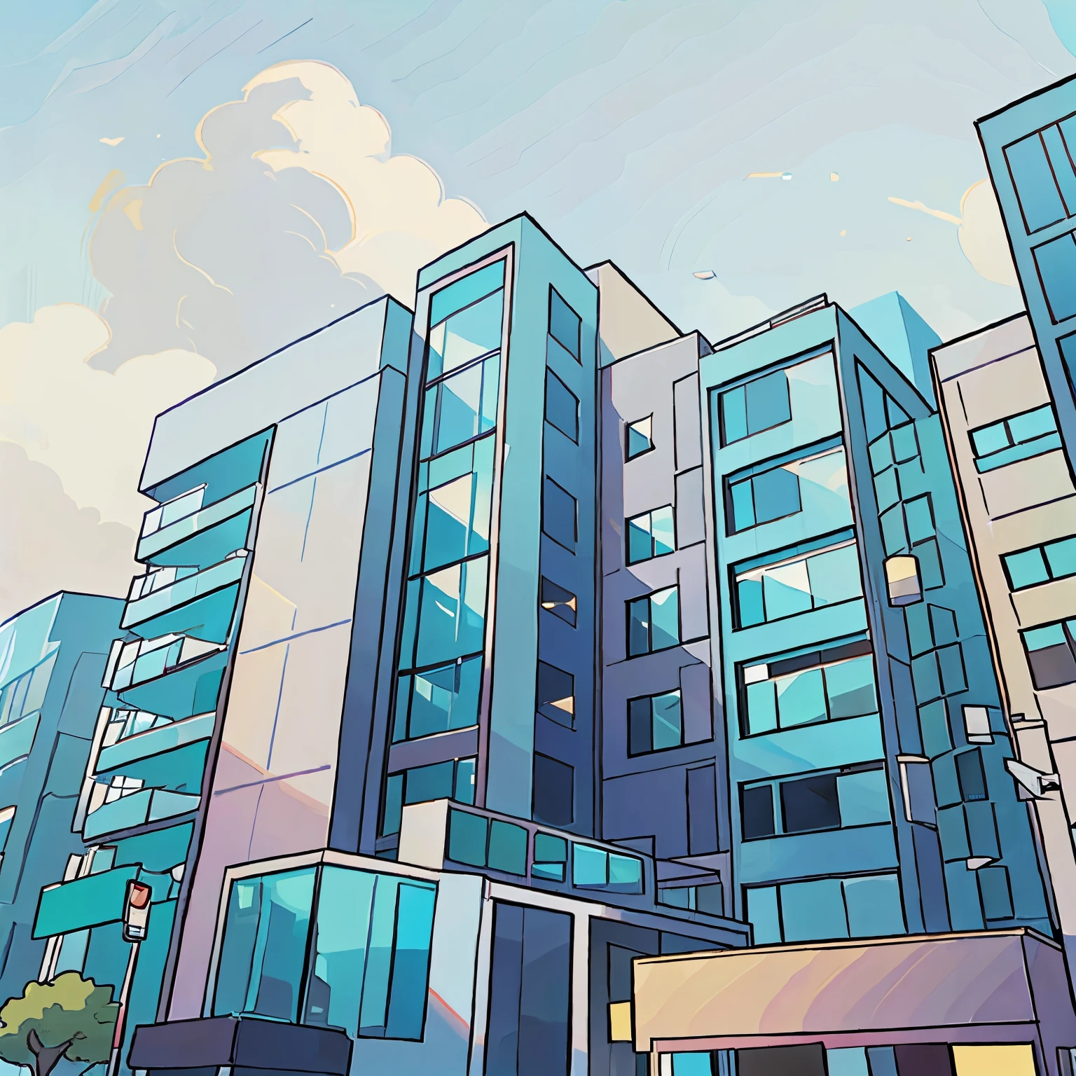 office building, modern building, modern design, large, no one, wide angle, day time, high details