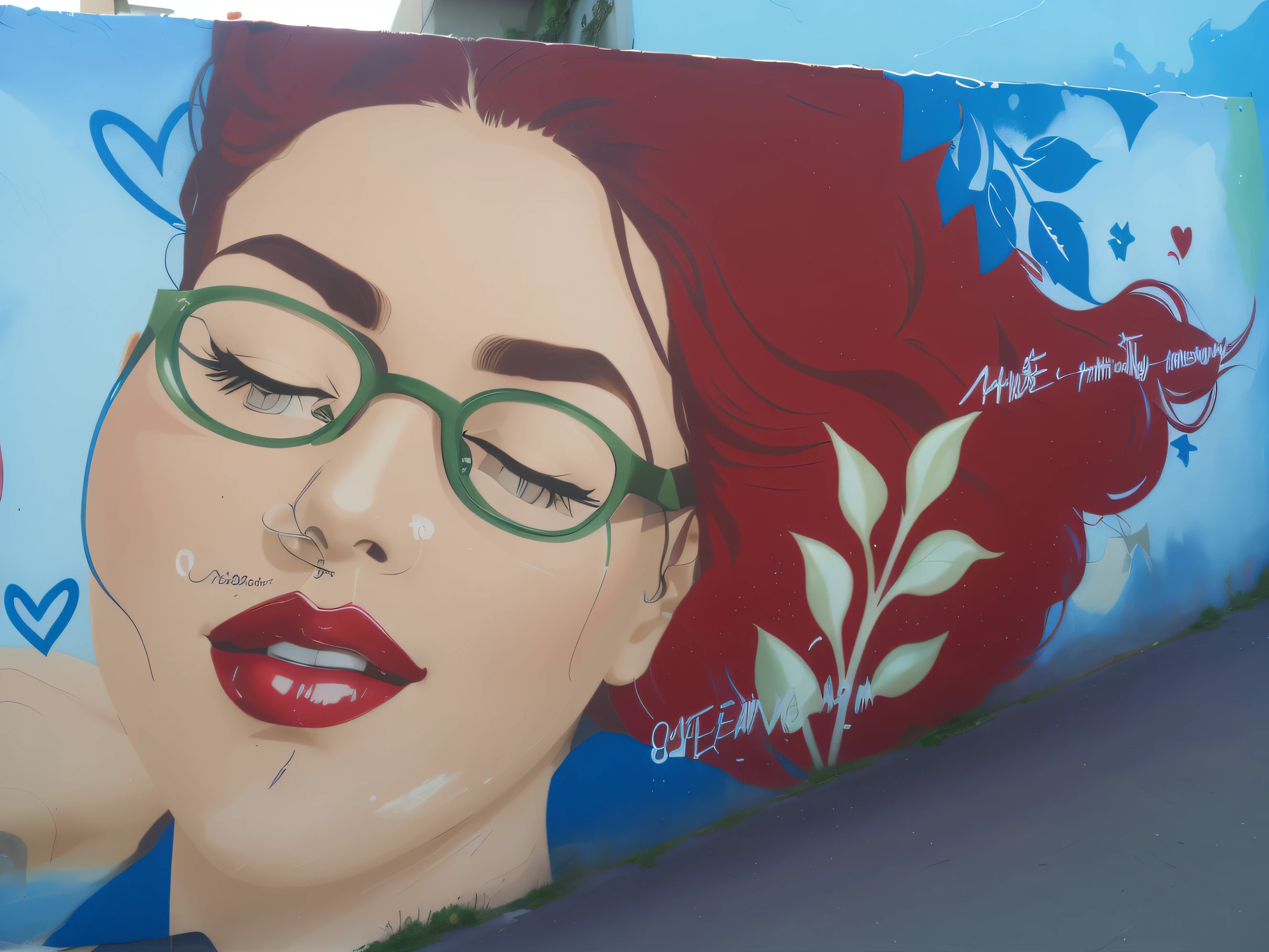 melhore seu nariz, leaving it perfect in terms of contour on the right side clean the image of skin imperfections and bring a shading in terms of 3d in the necessary places and size in the original with a pantone coral blush matching the color of your face in the shading of a season of street art or graffiti. eliminate writing imperfections or unwanted stains or traces on the face