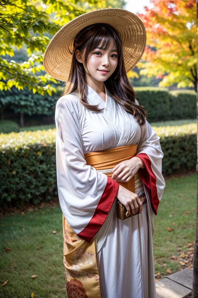 (masutepiece:1.3, Photorealsitic:1.4, 8K), top-quality, ​masterpiece, 超A high resolution, Professional camera work, Grow Light Effect, Realistic portrait, Cinematic Light, Perfect dynamic composition, Highly detailed skin and facial texture:1.3, The ultra-detailliert, A detailed eye, Detailed limbs, autumnal, Autumn foliage scenery:1.2, Precinct at dawn:1.2, 1girl in, Cute sexy 22 year old slim woman, Fair skin, ((Natural smile:0.9, Totally captivates you:1.0)), ((accurate shrine maiden costume)), ((voluptuous breasts:0.9)), (Backshots, randome pose), (Beautiful blue eyes, Eyes that feel beautiful eros:0.85), Sexy face:0.4, (A mouthfeel that feels beautiful eros:0.85), ((Too cute beauty:0.9))