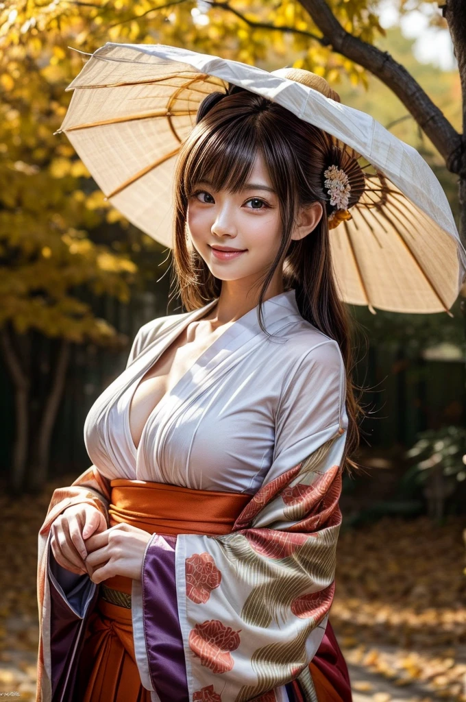 (masutepiece:1.3, Photorealsitic:1.4, 8K), top-quality, masterpiece, 超A high resolution, Professional camera work, Grow Light Effect, Realistic portrait, Cinematic Light, Perfect dynamic composition, Highly detailed skin and facial texture:1.3, The ultra-detailliert, A detailed eye, Detailed limbs, autumnal, Autumn foliage scenery:1.2, Precinct at dawn:1.2, 1girl in, Cute sexy 22 year old slim woman, Fair skin, ((Natural smile:0.9, Totally captivates you:1.0)), ((accurate shrine maiden costume)), (Backshots, randome pose), ((voluptuous breasts:0.9)), (Beautiful blue eyes, Eyes that feel beautiful eros:0.85), Sexy face:0.4, (A mouthfeel that feels beautiful eros:0.85), ((Too cute beauty:0.9))