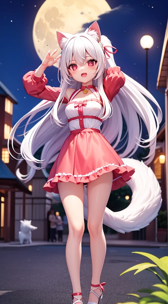 **-****-*** girl、Tank top、mini skirt、White Hair、Fluffy long hair、Red eyes、Cat's eyes、Luxurious and bright dresses、fellatio,