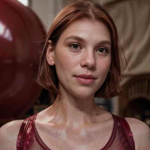 Masterpiece (Claire danes:1.5) (dark red hair with bangs), (bulbous nose:1.5) (large mouth), (wide smile), (Closed lips:1.5), (Claire Danes), sexy, (full lips),  (Claire Danes), legs, (wide smile) (50 years old:1.6) (realistic) (natural skin) (textures!, Hair!,  Color!, imperfections:1.1), busty, red socks
