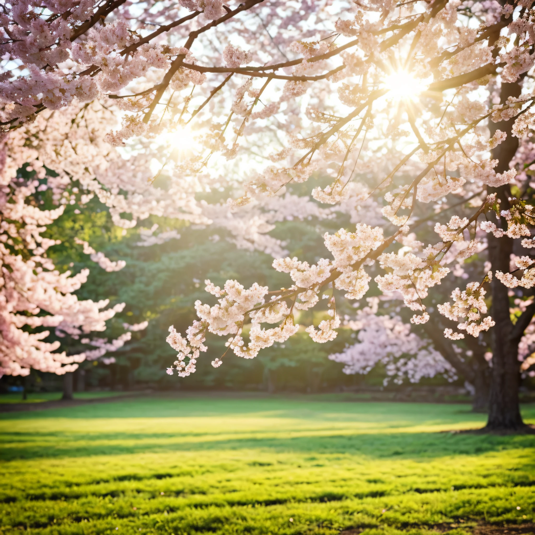 Spring floral background. Beautiful nature with blossoming tree and sun flares. Sunny day. Spring flowers. Beautiful garden. Abstract blurred background. Spring