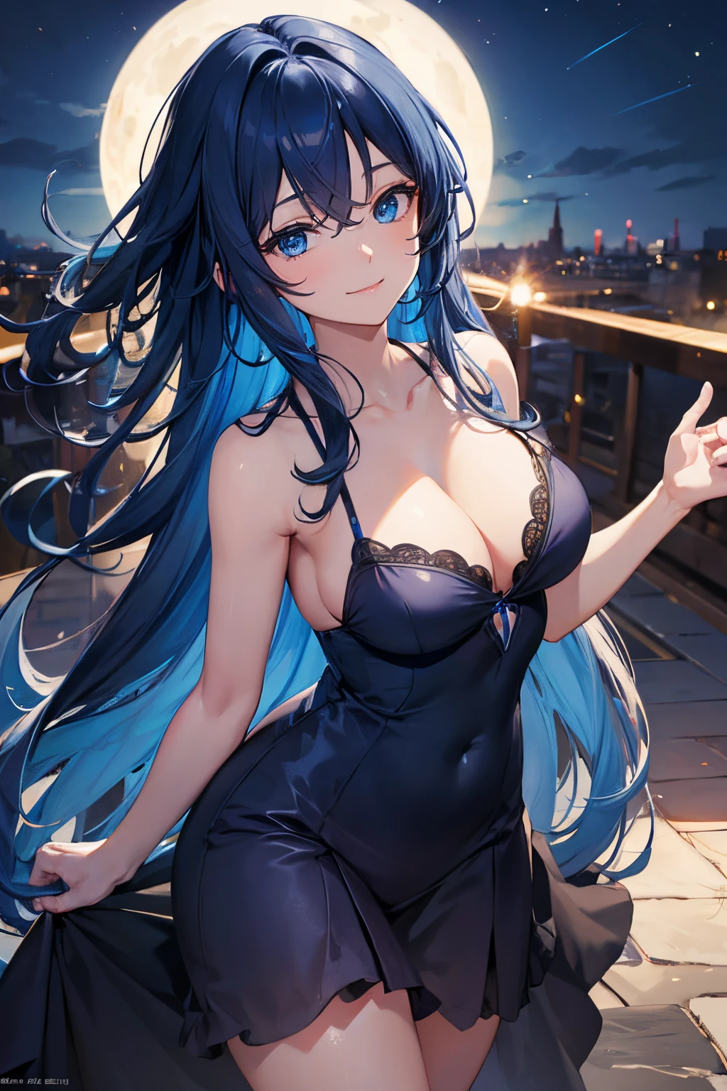 gentle expression, gentle smile, blue wide eyes