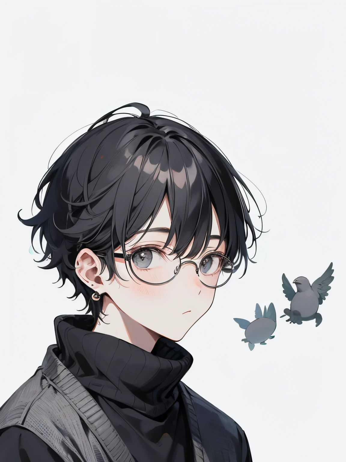 One wears round glasses、Man wearing gray turtleneck posing for photo。