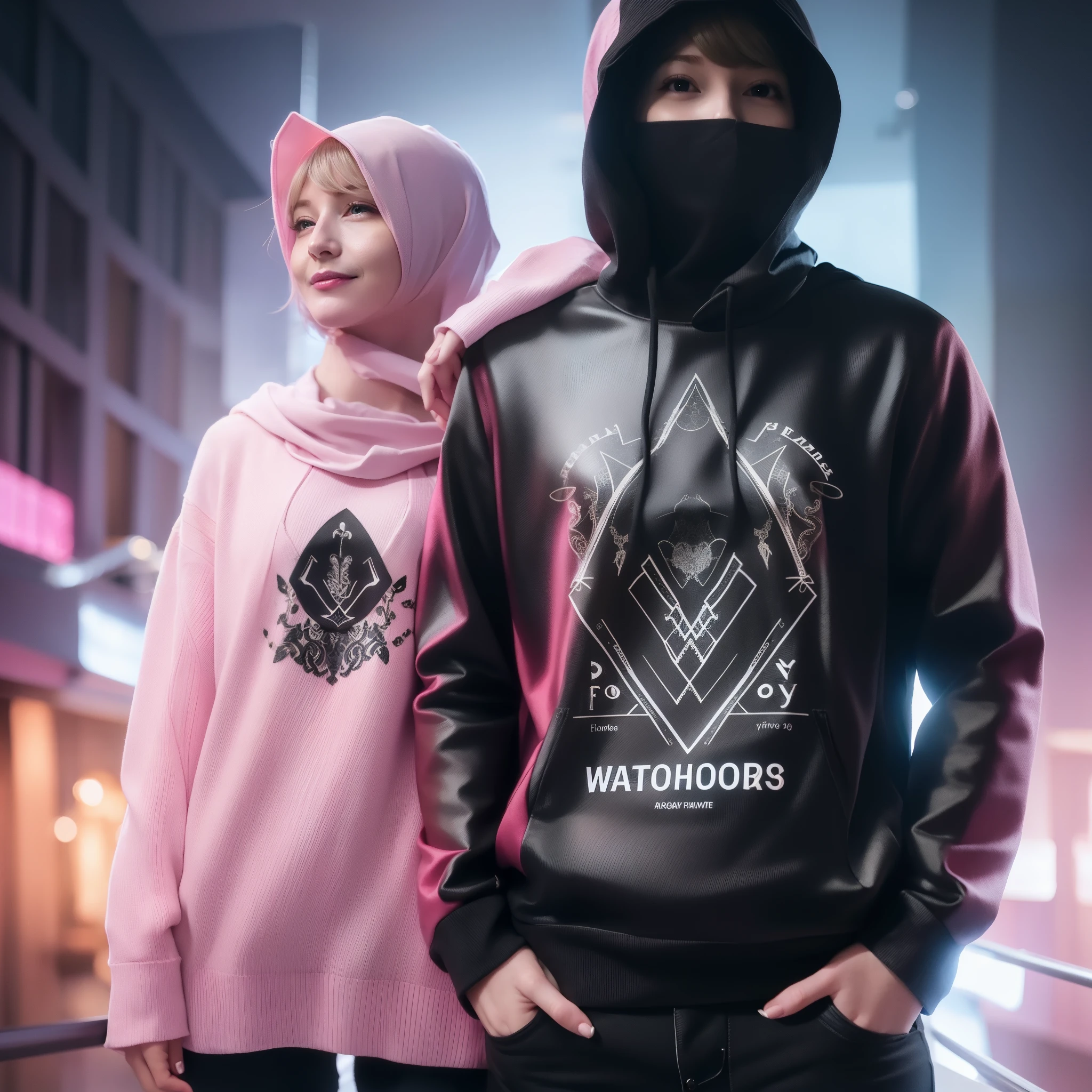Ella freya , 26 old years, woman, blonde bangs hair, Looking others, pink hijab, beautiful face