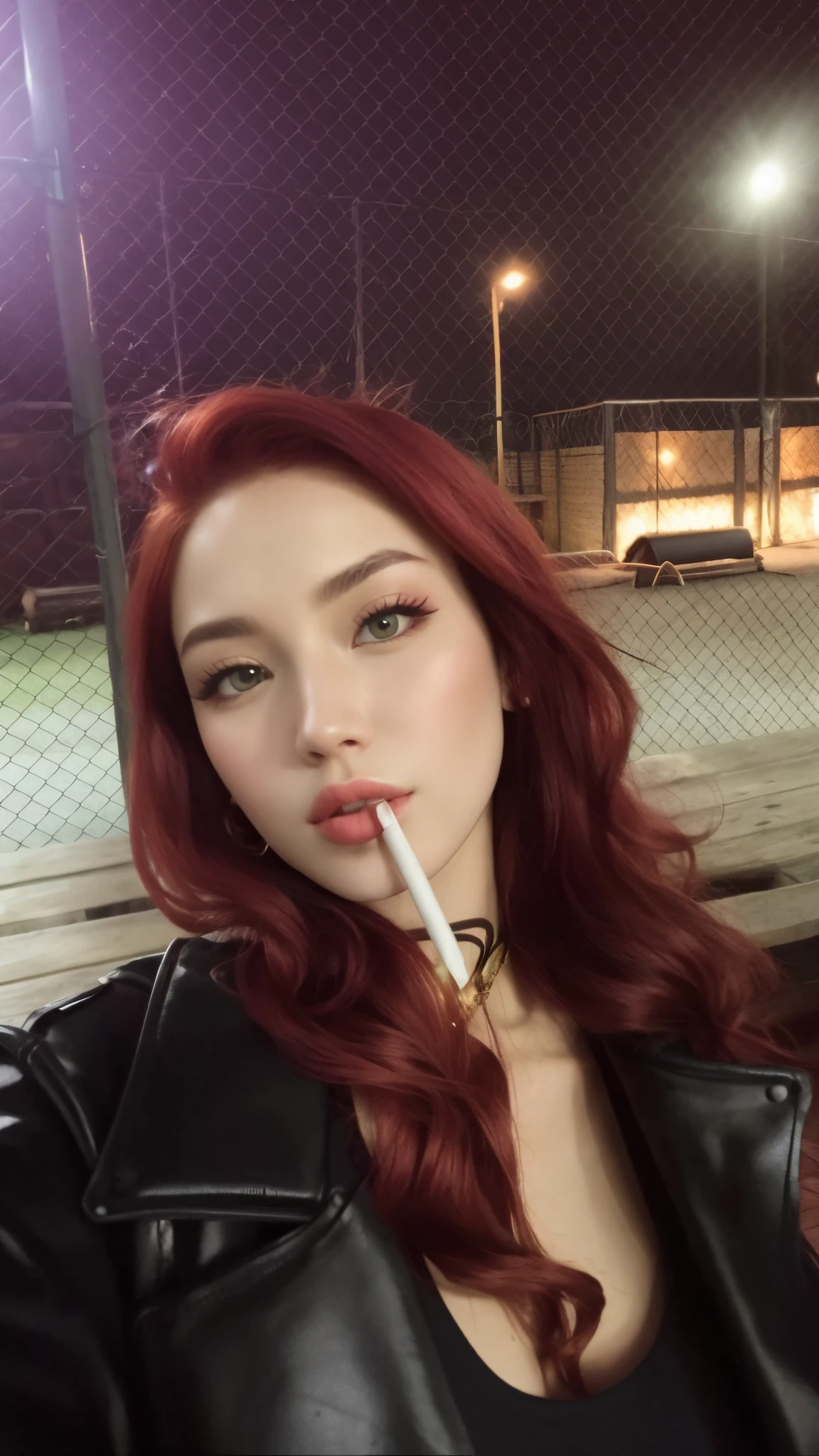 Jennie do Blackpink com cabelo vermelho fumando um cigarro em um campo de beisebol, Amouranth, imagem de perfil, mais conhecido como Amouranth, com cabelos ruivos, red head, jovem Amouranth bonito, com cabelos ruivos e olhos verdes, Redhead Girl, with pale skin, com charuto, Anna Nikonova aka Newmilky, Anastasia Ovchinnikova, ela tem cabelos ruivos