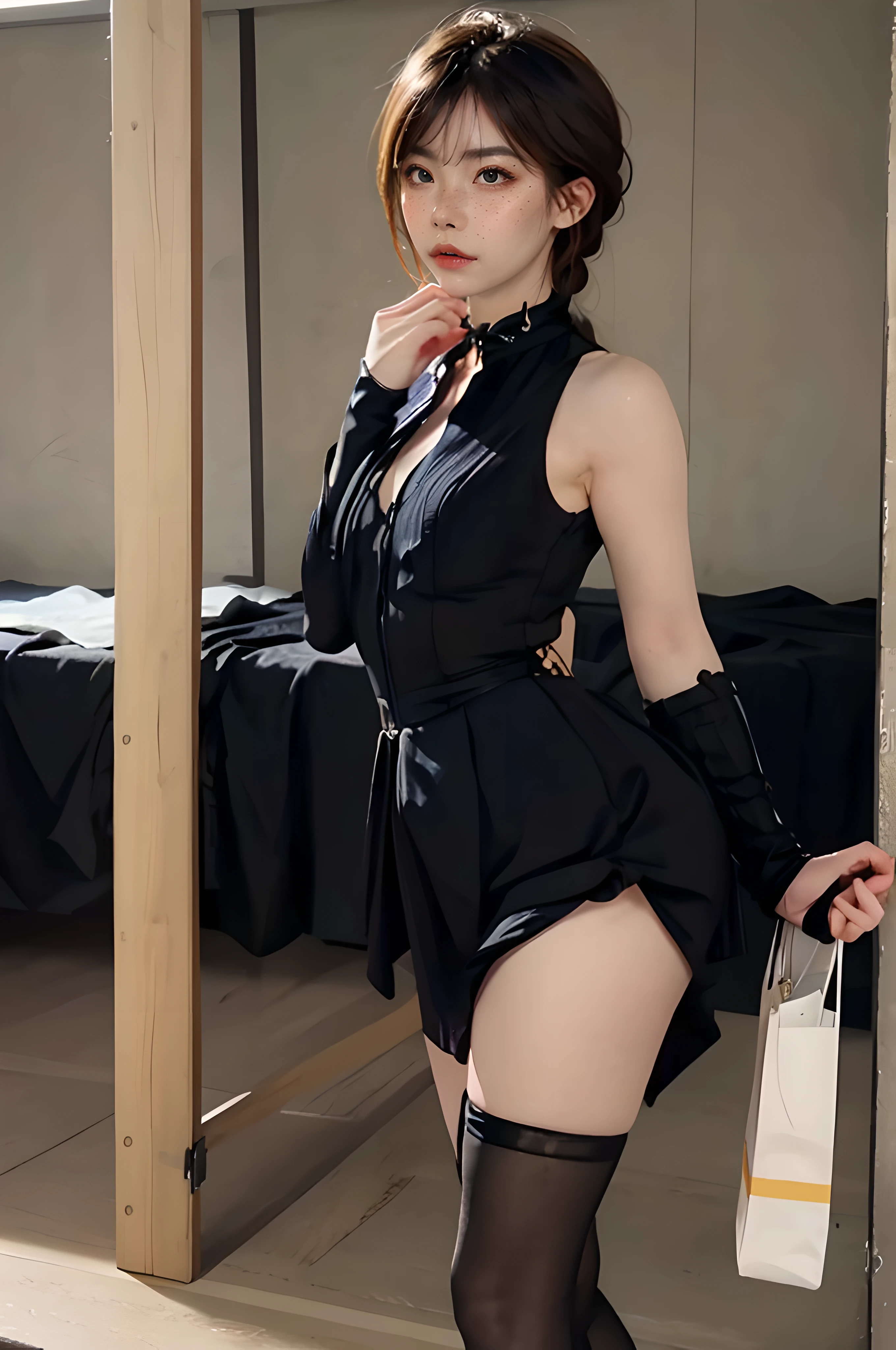 ((Lesbian)), 1boys, son of man, ((trap)),Cross-dressing,Yaoi,transgender, Sissy, (hyper HD: 1.2), (((tmasterpiece))), (((Best quality at best))), (((The is very detailed))), depth of fields, illustratio, Shiny, pastel colour, offcial art,extremely detaild的 CG unified 8k wallpapers, (cute big breasts: 2.0),(Thin structure), petty eyes, Skinny Thighs, (((smallunderboob))), rich palette,Collar ,hoist,high-heels, , (((Slim but toned body/androgynous body aesthetics))), CF girl boy, convex, black pantyhoses,blackstockings,Curvy big ass, dynamic angle,Be red in the face,Waist curve, Wide hips,The hips are beautifully curved, flatchest, Petanko, Thigh thick, Raise your legs, Vivid poses,(fat),narrow shoulders, pear shaped,,french braid, double braid,Rectangular face,long face ,wide chin,Yoo In Na,freckle, Ultra-fine painting, otokonoko,blend,actual,((The eye:AAV-eimi)),tthin eyebrows,a skirt, A piece of,Perfect Skin,Smooth skin