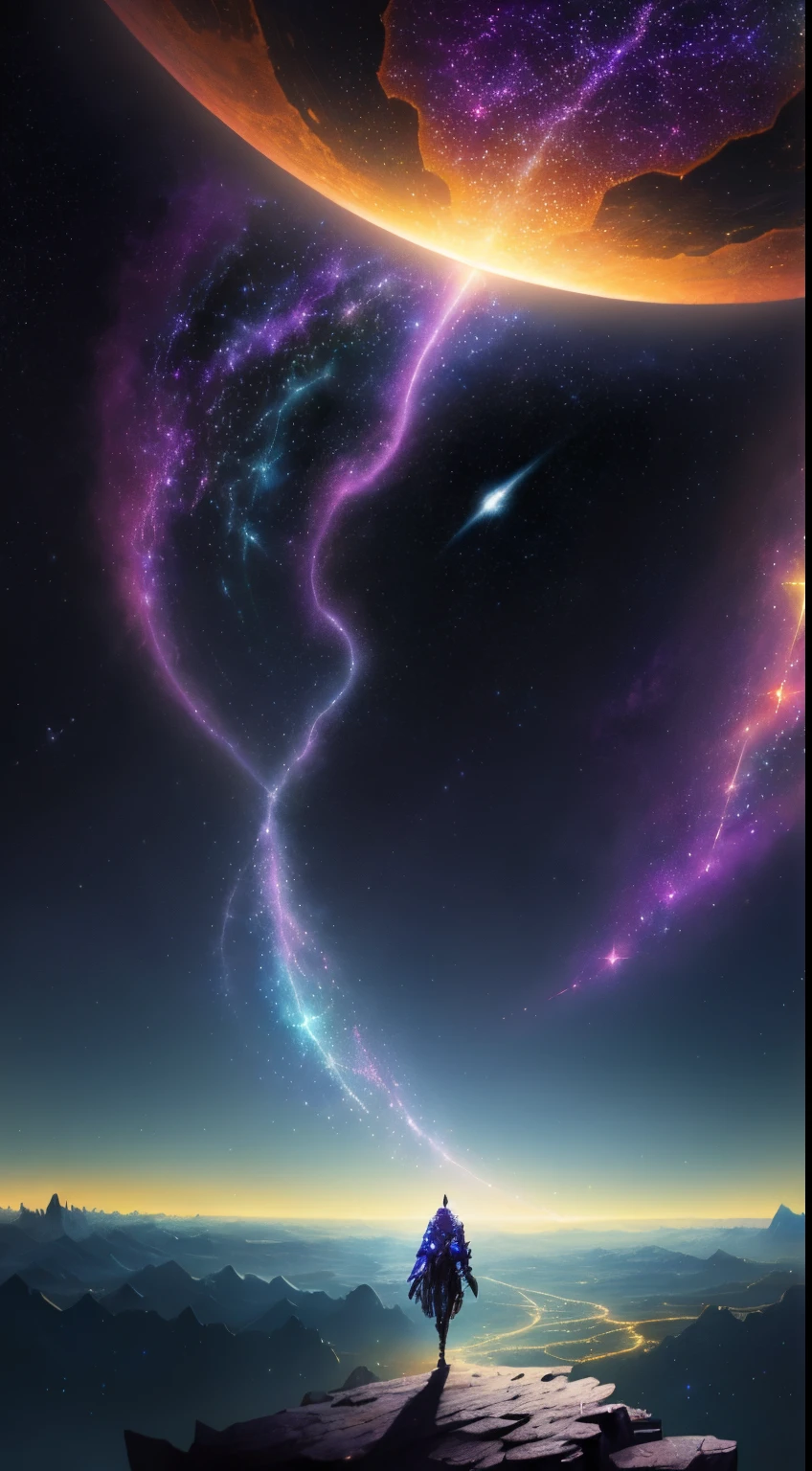 (Starlight Art:1.5),Dreams of happiness,Bright starlight,bismuth,is very beautiful,inspiring,Iridescent,Suggestive digital art,lavishly decorated,Bio-luminescence,ellegance,Picturesque,hyper-detailing,Exquisite;复杂、surreal concept art,aesthetics,Fluency,complex abstract starry sky,professional,tmasterpiece,8K,UHD resolution,Best quality at best,Epic surrealism,epic happy fantasy,epic starlight art,Epic future science fiction art,Epic starlight digital illustration