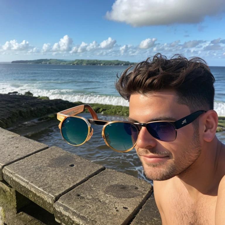 British men、sea side、Lunette de soleil