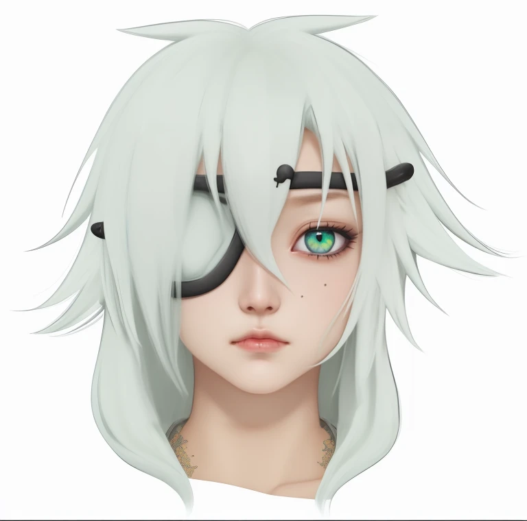 Haselnussbraune Augen, Augenfalte am rechten Auge, Junge, tan skin, Indonesisch, Piercings an der Augenbraue und am Hals, greenish-white hair