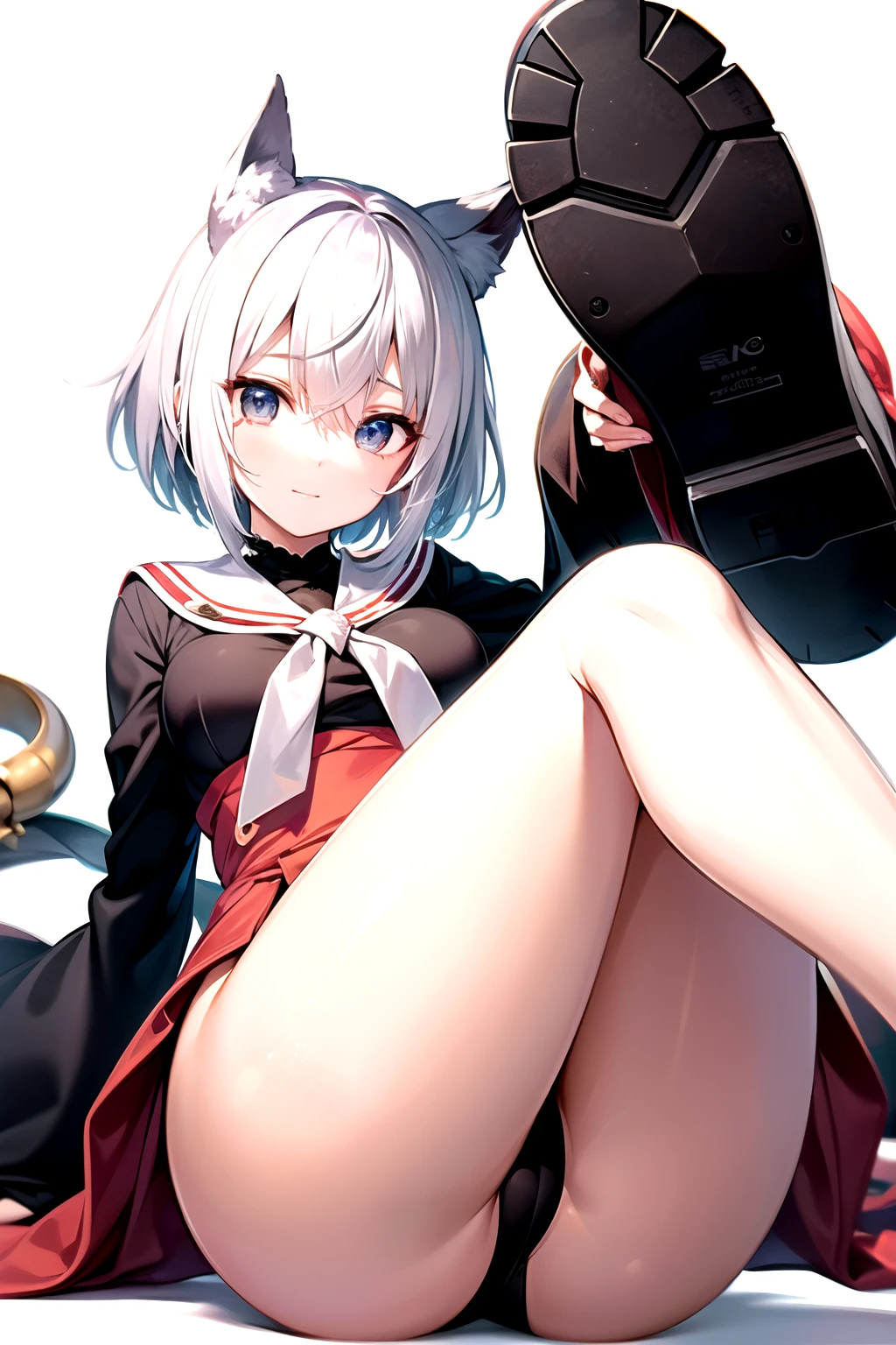 ((Best Quality)), ((masutepiece)), (Detailed), Perfect face、Leg Crossing、fullllbody、White hair