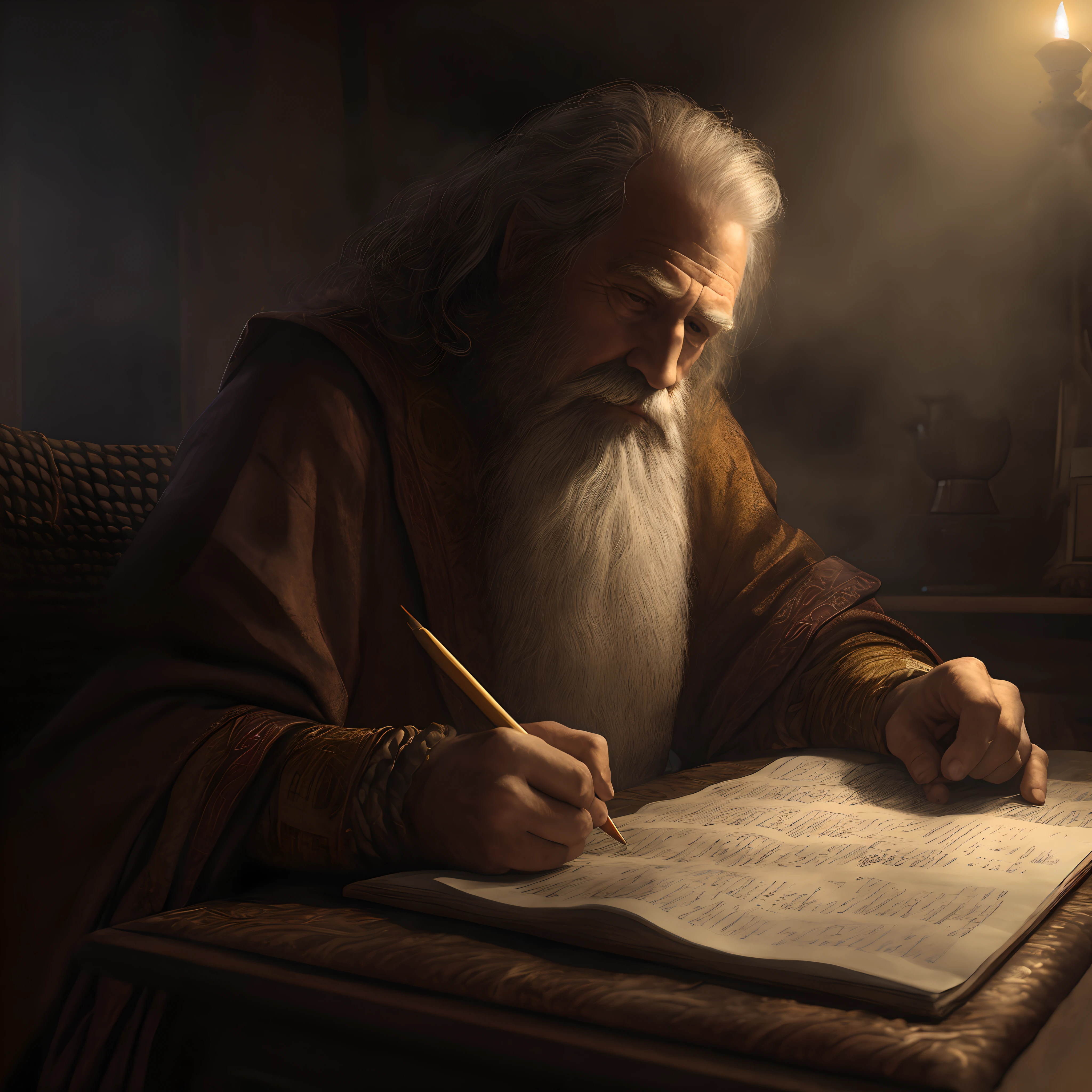 Arafed man with long white beard writing on a piece of paper, Directed by: Daniel Ljunggren, bible illustration, Directed by: Edwin Georgi, Directed by: Artur Tarnowski, biblical painting, Jeremias, Directed by: Scott Gustafson, Directed by: Pablo Munoz Gomez, Directed by: Emilio Lahner, biblical image, Directed by: Hristofor Zhefarovich