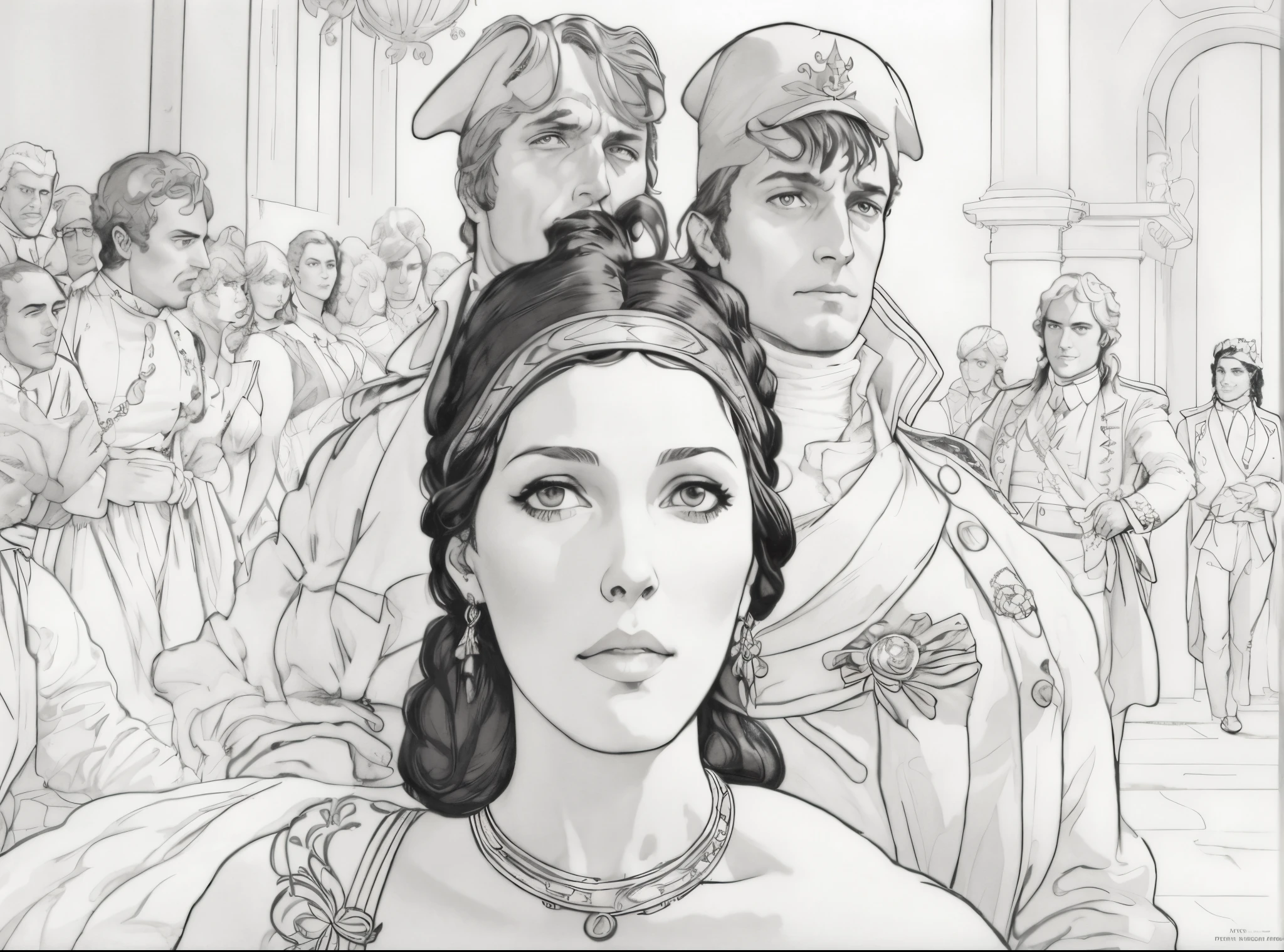 A picture of a woman in a dress and a man in a suit, Phil Noto and Rebecca Guay, Phil Nott Comic Art, Martin Ansin, moebius + ArtGerm, martin ansin artwork portrait, Altgerm Mucha, Phil Noto Comic Book cover art, official illustrations, Promotional Art, Altgerm, Benlo and Mucha