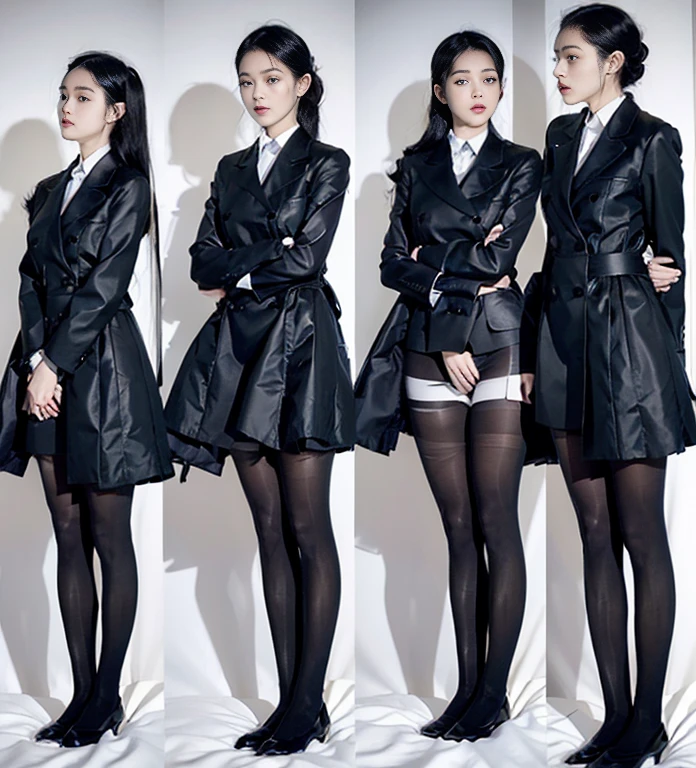 Policewoman，Professional uniforms，white  shirt，Black hip skirt，black heels，100D black hip socks，black lence stockings，black pantyhoses，Thick black stockings，huge tit，Cocked buttocks，Super detail，hyper HD,A high resolution,1080p,Anatomically correct，ccurate，Physical coordination，Photo portrait，Delicatemakeup，slender thigh，Best quality, Masterpiece, 超A high resolution, RAW photo, Beautiful and aesthetic,deepshadow, (Photorealistic:1.4), full-body composition, Striking perspective，naked