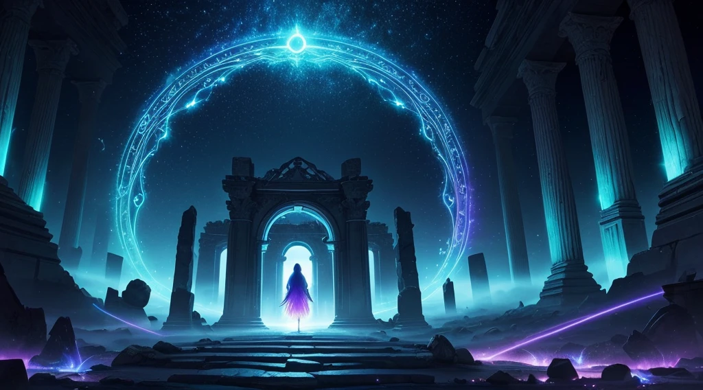 (Best quality at best,A high resolution,tmasterpiece:1.2),ultra - detailed,(actual:1.37),Mysterious portal,Flashing energy,Otherworldly,Eldoria,Obsessed,Ancient ruins,Glow symbol,Fantastic creatures,ethereal beams,Whispering wind,Mysterious shadows,Fantastic atmosphere,A world of dreams,thin fog,floating islands,fantastical creature,Hidden secrets,Unknown size,luminescent colors,cosmic energy,spiritual essence,transcendental experience,lighting path,surreal scenery,magia,Elemental power,Thrilling feeling,long arch,Ancient rituals,dancing particles,sacred place,Harmony of elements,Calm atmosphere,Journey into the unknown,the disappearing horizon,The possibilities are endless,attractive beautiful,vivid imagination.