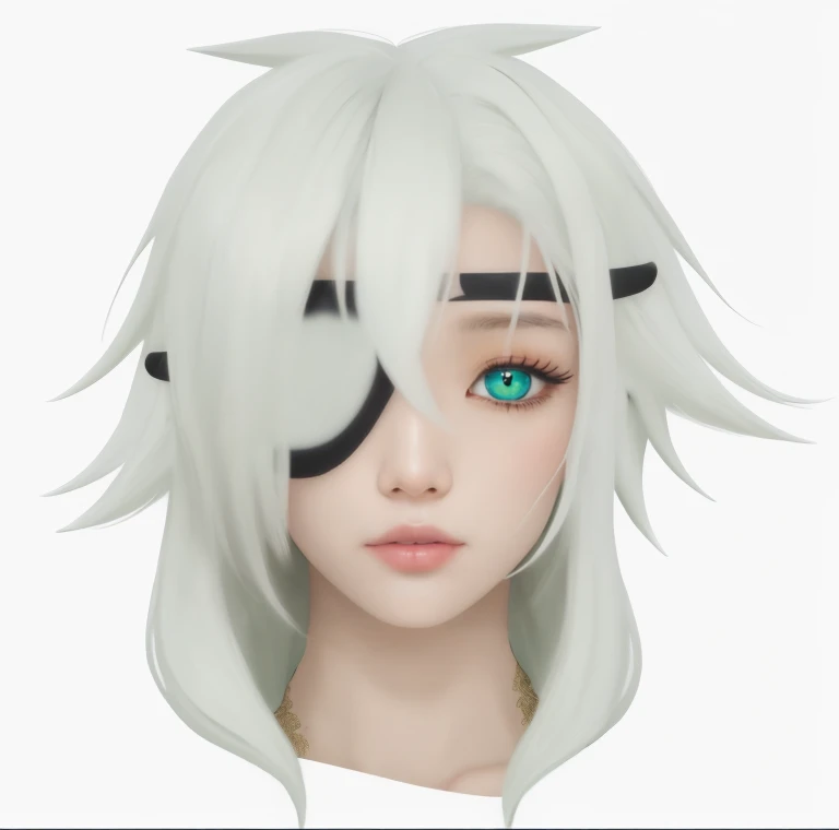Haselnussbraune Augen, Augenfalte am rechten Auge, Junge, tan skin, Indonesisch, Piercings an der Augenbraue und am Hals, greenish-white hair, asian eyes