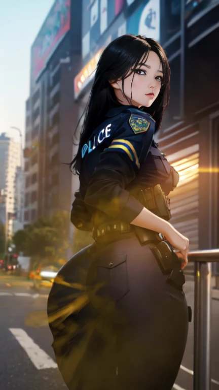 ((velocity)),Attacked by farts, (((Women farting))),(girl farting while stand)),velocity,)(a female police),(wearing a police uniform and skirt),(her butt facing screen)) (long black hair),(Asian woman),(crime scene outdoor),(masterpiece:1.2、top-quality, best-quality)、(the Extremely Detailed CG Unity 8K Wallpapers、ultra-detailed、Best Shadows)、(细致背景)、(The best lighting、extremely delicate and beautiful)、depth of fields、1girl in、独奏、upward looking gaze、