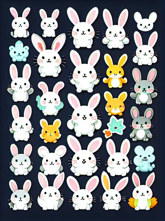 stickers, cute bunnies, simple background, different expression, stickers for chatting