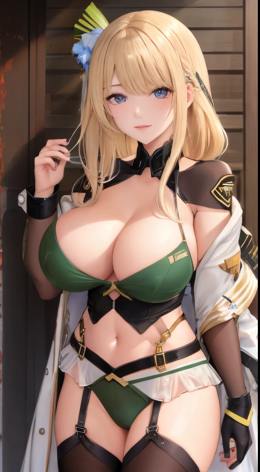 blonde_hair breasts breasts_apart condom cum_on_breasts girls'_frontline green_eyes m1918_bar_(girls_frontline) scourer_14 used_condom