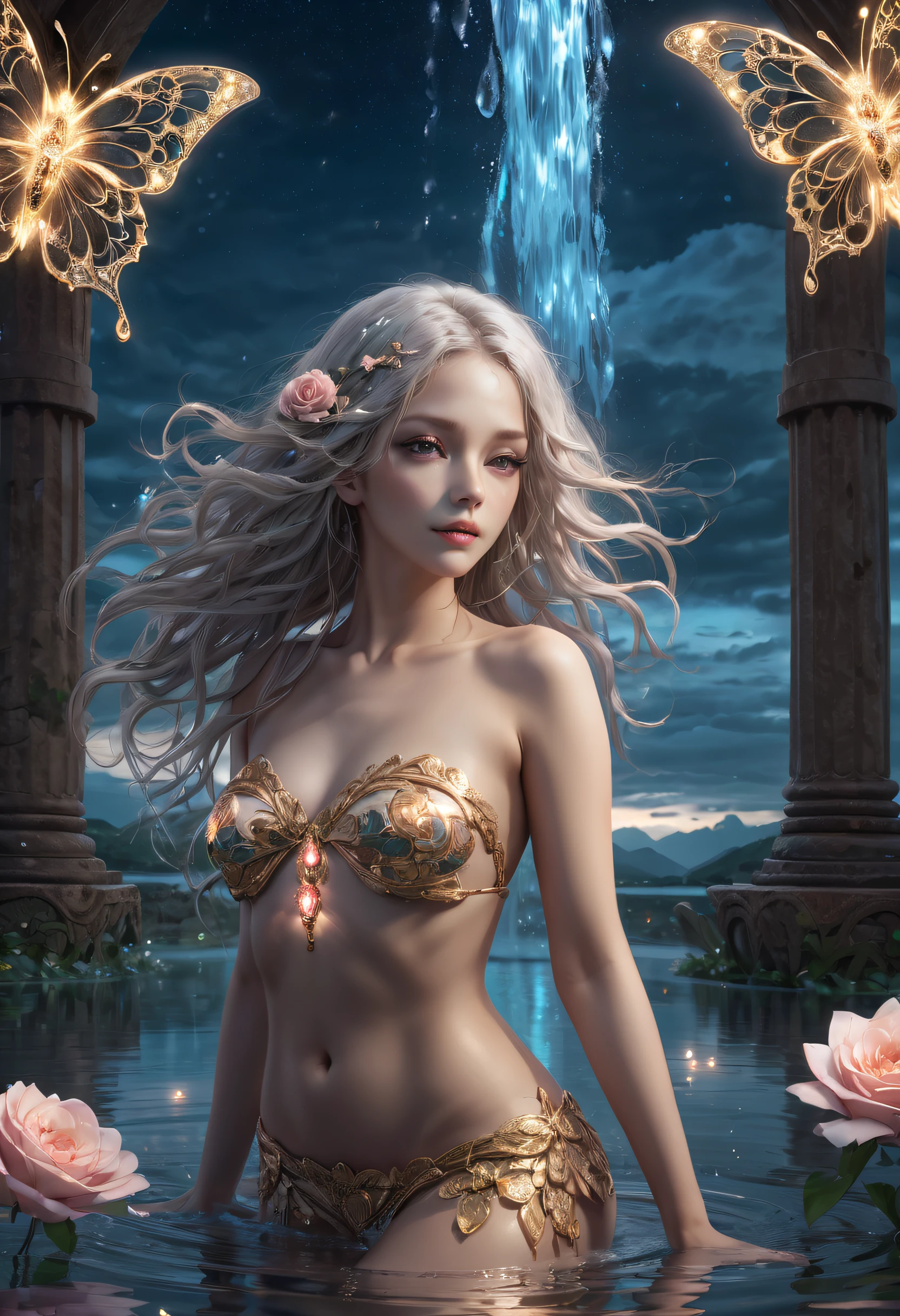 Obra maestra, despampanante, espectador, Realidad, Toma de cuerpo completo, cabello platino, cabello largo y rizado, Agua real, Mini camiseta blanca transparente, Bathing in a river pond, Arte extremadamente detallado, ruboroso, agua corriendo por el cuerpo, small breasts, piernas sexys, sexual arousal, sexual expression, piel radiante, intrincado, Elegant and highly detailed digital photography, pintura majestuosa y surrealista, Filigrana de mariposa dorada, vidrios rotos (Obra maestra, sidelit, hermosos ojos finamente detallados: 1.2), Arte WLOP, (Obra maestra), La mejor calidad, ojos expresivos mirando hacia los lados, Cara perfecta, Retrato de una hermosa diosa con cabello platinado, Intricate Digital Photography, elegante, Altamente detallado, majestuoso, hermosos ojos finamente detallados: 1.2), HDR, (Detailed background window to a new dimension, Plantas y flores: 0.7) infinidad, Infinity symbol, cielo nocturno con luna llena, Cara y cuerpo altamente detallados, cinematic lighting, fotorrealista, 1 girl, 18 years old, dark brown eyes , ojos grandes, cuerpo muy delgado, acostado en la columna del templo, (piernas abiertas), labios rosados, bald pussy, bien iluminado, beautiful and aesthetic: 1.2), (1 girl), extremadamente detallado, (Arte fractal: 1.3), De color, More Detailed, Beautiful goddess emerging from the ocean, Caucasian girl with shiny silver hair, cuerpo femenino completo, ojos dorados, Olas salvajes, grandes olas, tatuajes de mandala oriental, vestidos transparentes, piel mojada con agua, cielo tormentoso, atardecer cielo al aire libre, nubes de tormenta rojas, Antiguo templo flotando en el mar, Reloj viejo flotante, lamplight, linterna, Hermosa chica con una leve sonrisa, bosque, Flores y rosas, vagina visible, vagina rosada, cascada, tatuajes de mandalas y flores en el cuerpo desnudo, dedos de los pies sumergidos en agua, hermosa diosa mirando el agua del estanque, Front view, Sin bragas, fantasy, world of The Lord of the Rings, magica, tatuajes de mandalas y flores en el cuerpo desnudo, Front view, Interior del templo inundado con agua de estanque., Columna griega,