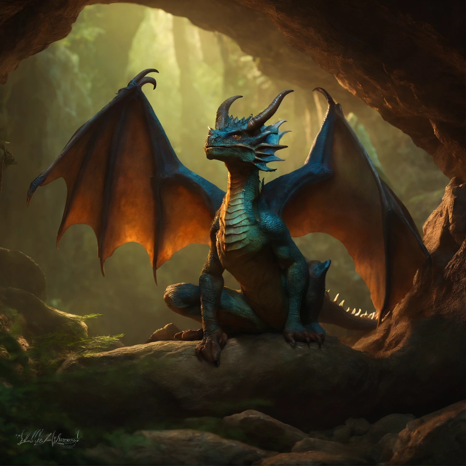 In the cave,Small male goblins, likeness of a dragon, leathery wings, antlers...