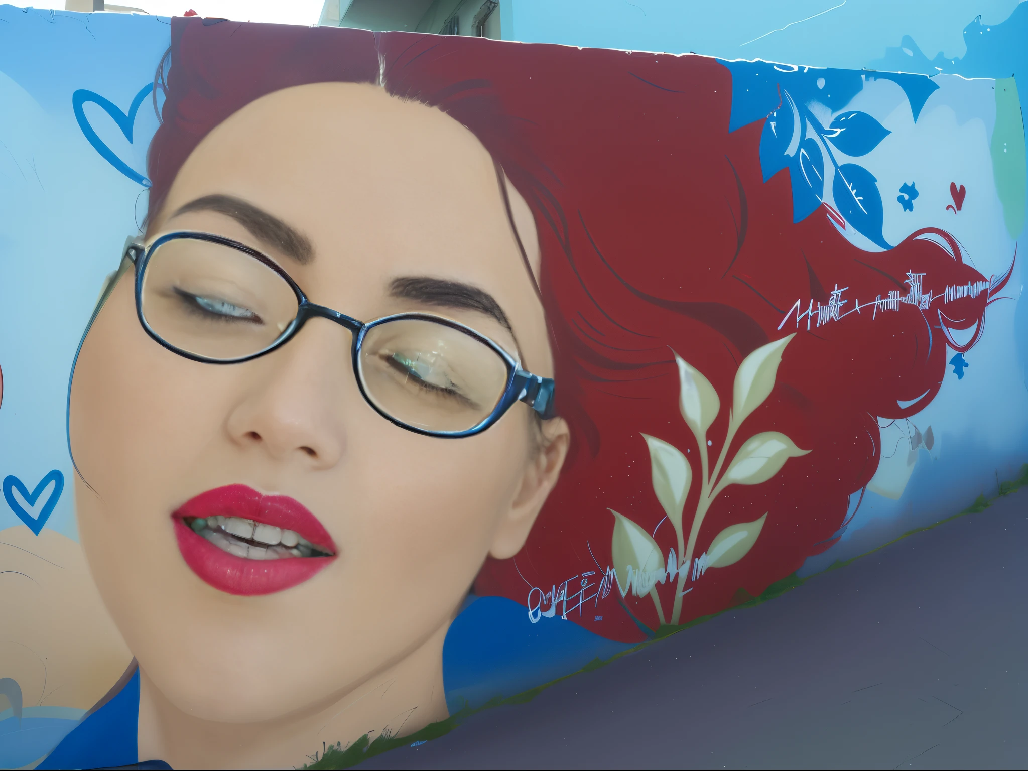 contorno do rosto na sutileza do fio vermelho do cabelo ; dentro do rosto, erase graffiti imperfections and round the chin with a dimple below the mouth , clean lines on the inside of the face that do not paint themselves and bring uniformity to the panettone painting; covinha