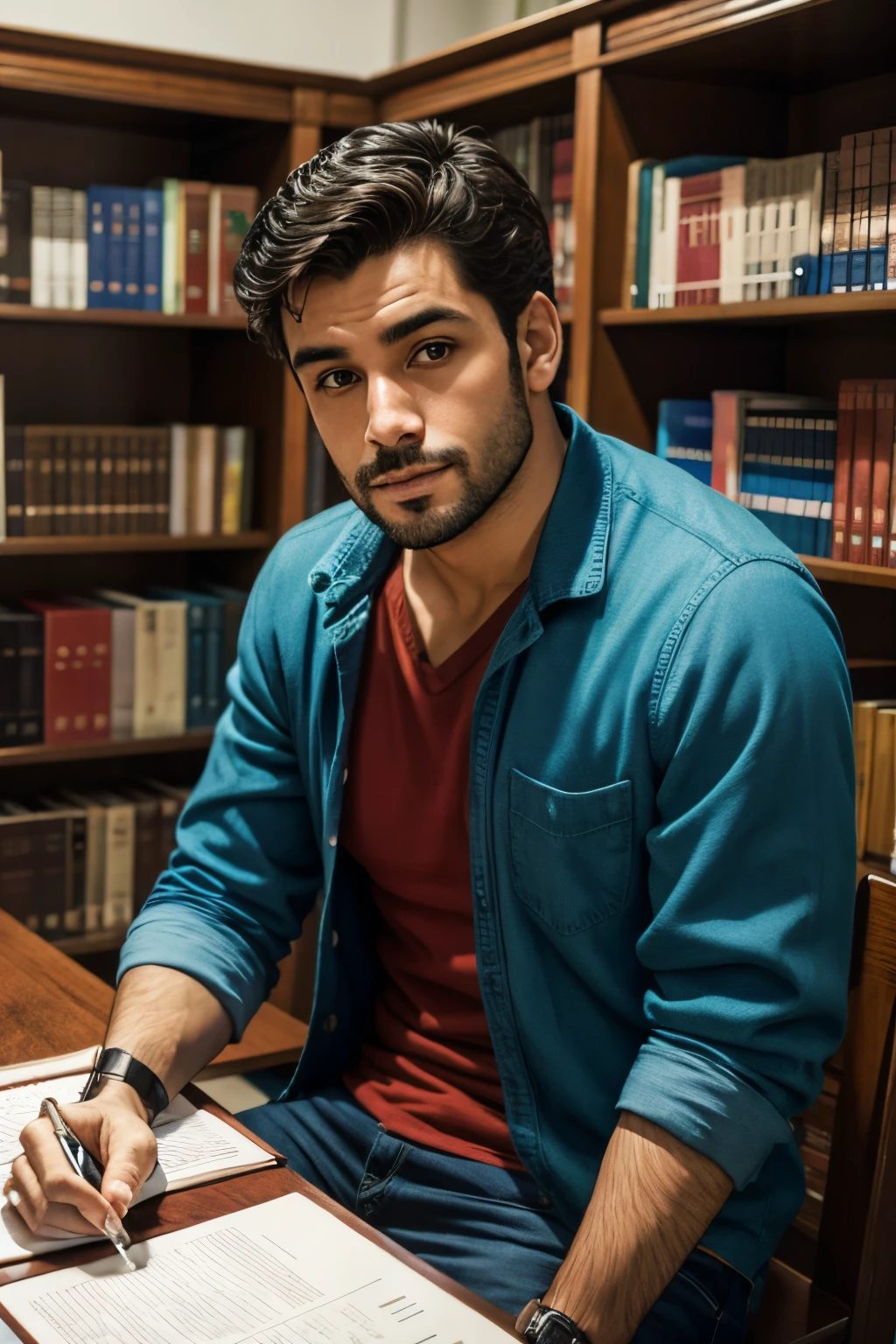 Foto de um homem em uma biblioteca