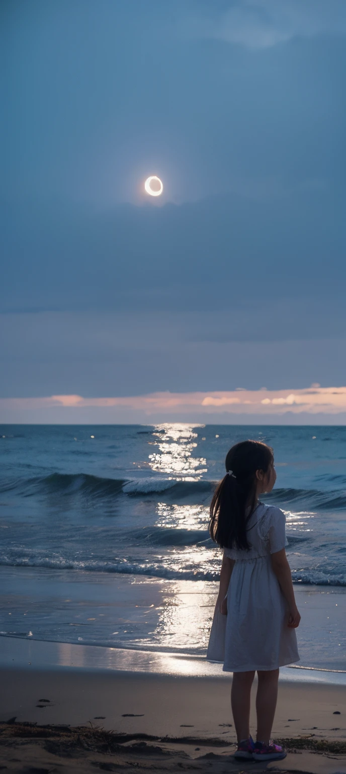 In the image, we see the sea extending as far as the eye can reach. The day is cloudy, and this creates a tranquil and contemplative atmosphere. The absence of direct sunlight suggests a sense of introspection and reflection. In the center of the image, there is a girl. Her posture indicates that she is immersed in deep thoughts, lost in her own reflections. Maybe she's looking at the distant horizon, but her facial expression suggests that her focus is turned inward. The presence of the sea, a symbol of vastness and power, can represent the immensity of the girl's thoughts and emotions. The sea can also symbolize the journey of life, with its uncertain tides and unknown depths. The cloudy environment may indicate a time of uncertainty or challenge in the girl's life, leading her to seek answers and inner clarity. The combination of the sea and the overcast day suggests a melancholic atmosphere, but also conveys a sense of calm and serenity. It is as if the girl is finding a refuge in her own introspection, seeking to understand herself and the world around her. This profound image invites us to reflect on our own inner journey, on how the environment around us can influence our thoughts, and on the importance of setting aside time for personal contemplation.