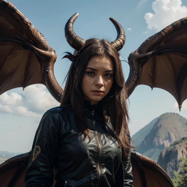 Half Dragon half human girl with wings and horns